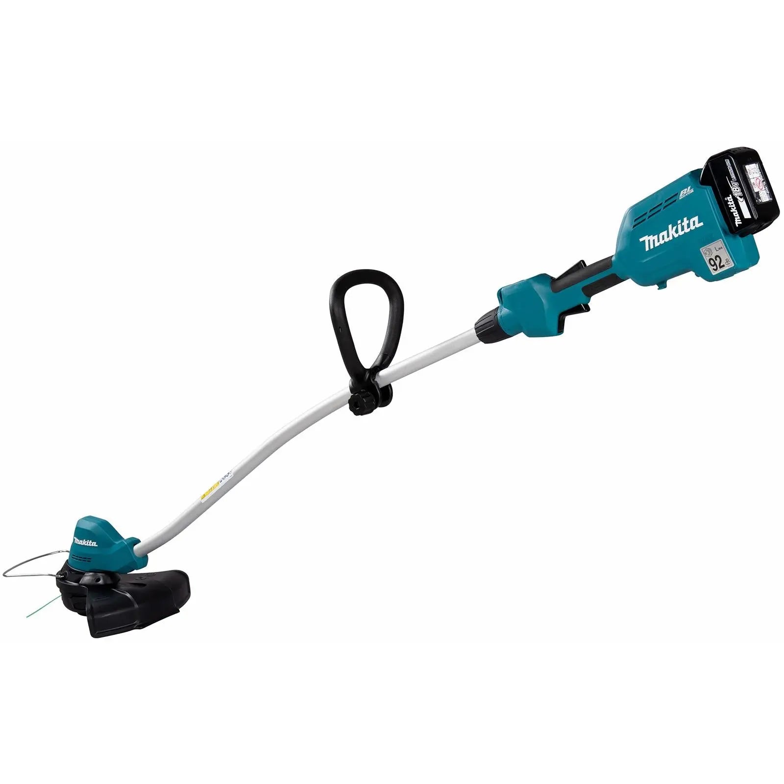 Makita Line Trimmer Strimmer Kit 18V LXT Brushless Cordless Garden Lawn Strimming 5Ah Battery and Charger DUR189RT  White Rose Tools