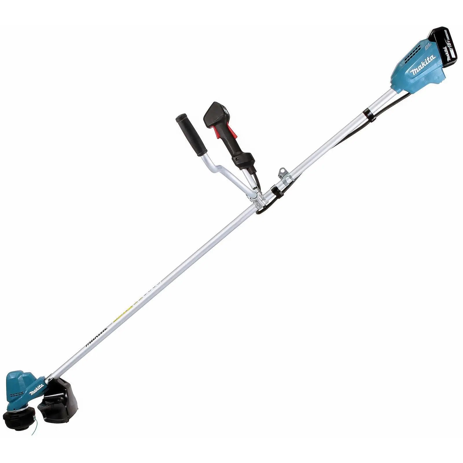 Makita Line Trimmer Strimmer Kit 18V LXT Brushless Cordless Garden Lawn Strimming 5Ah Battery and Charger DUR190URT8  White Rose Tools