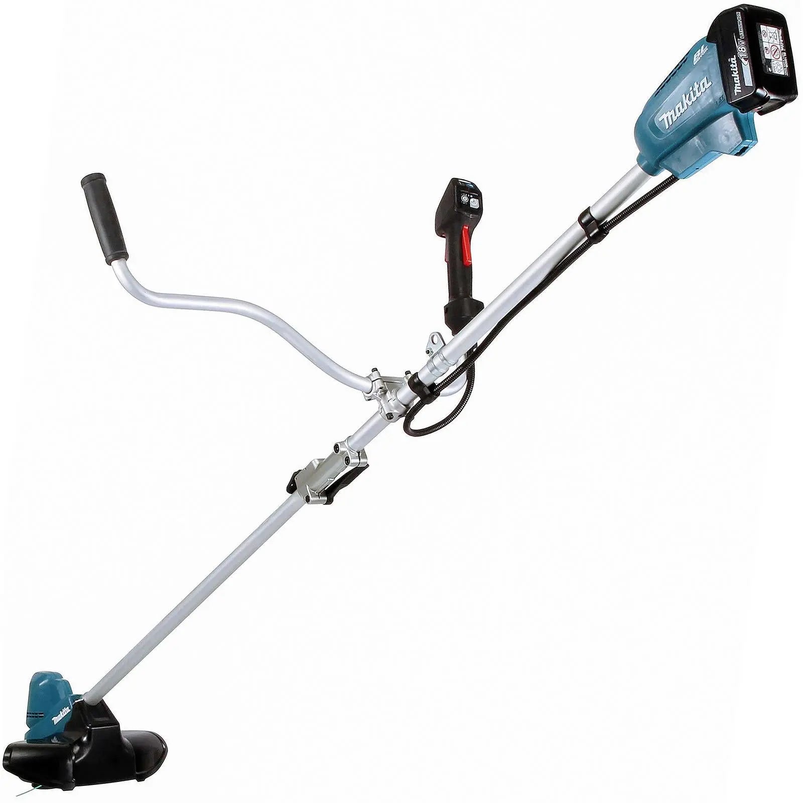 Makita Line Trimmer Strimmer Kit 18V LXT Brushless Cordless Garden Lawn Strimming 5Ah Battery and Charger DUR191URT8  White Rose Tools