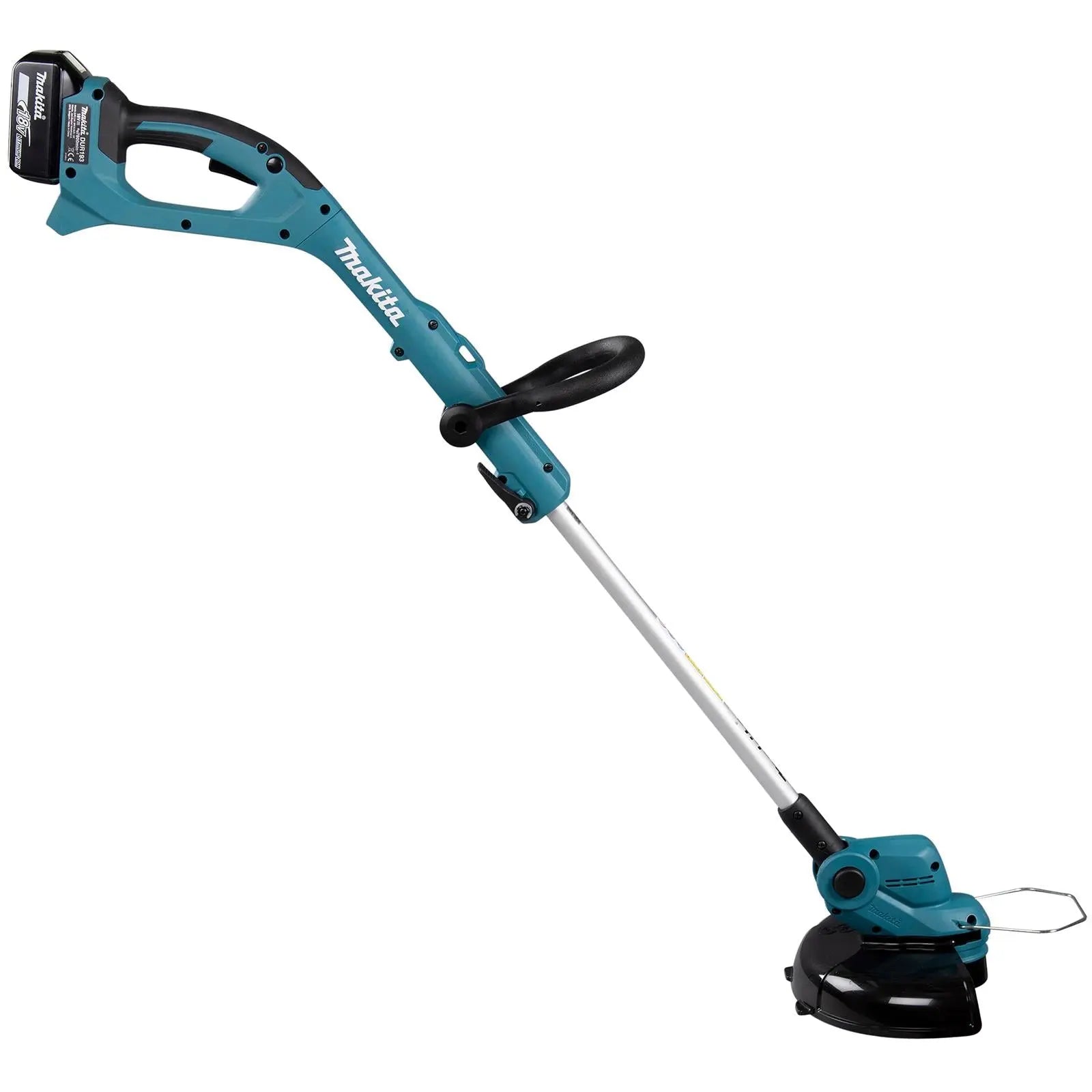 Makita Line Trimmer Strimmer Kit 18V LXT Telescopic Shaft Cordless Garden Lawn Strimming 5Ah Battery and Charger DUR193RT  White Rose Tools
