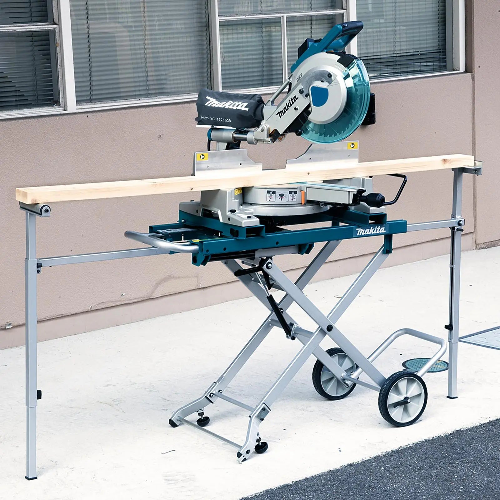 Makita Mitre Saw Stand Universal Folding Portable Table Top Wheels Slide Compound  White Rose Tools