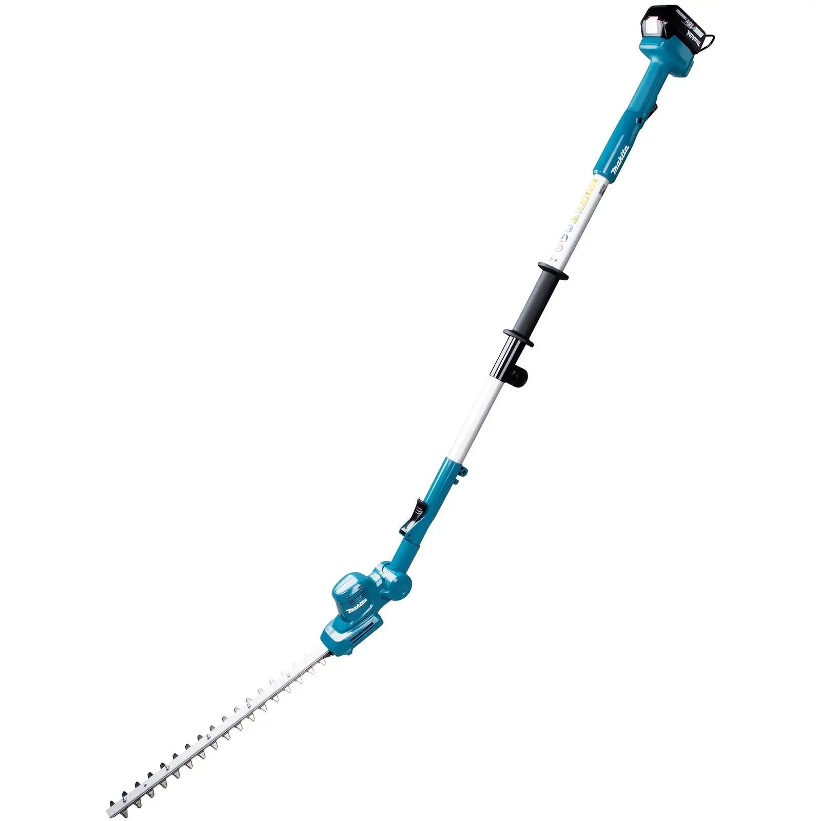 Makita Pole Hedge Trimmer Kit 46cm 18V LXT Li-ion Brushless Cordless 5Ah Battery and Charger Telescopic Garden Bush Cutter Cutting DUN461WRT White Rose Tools
