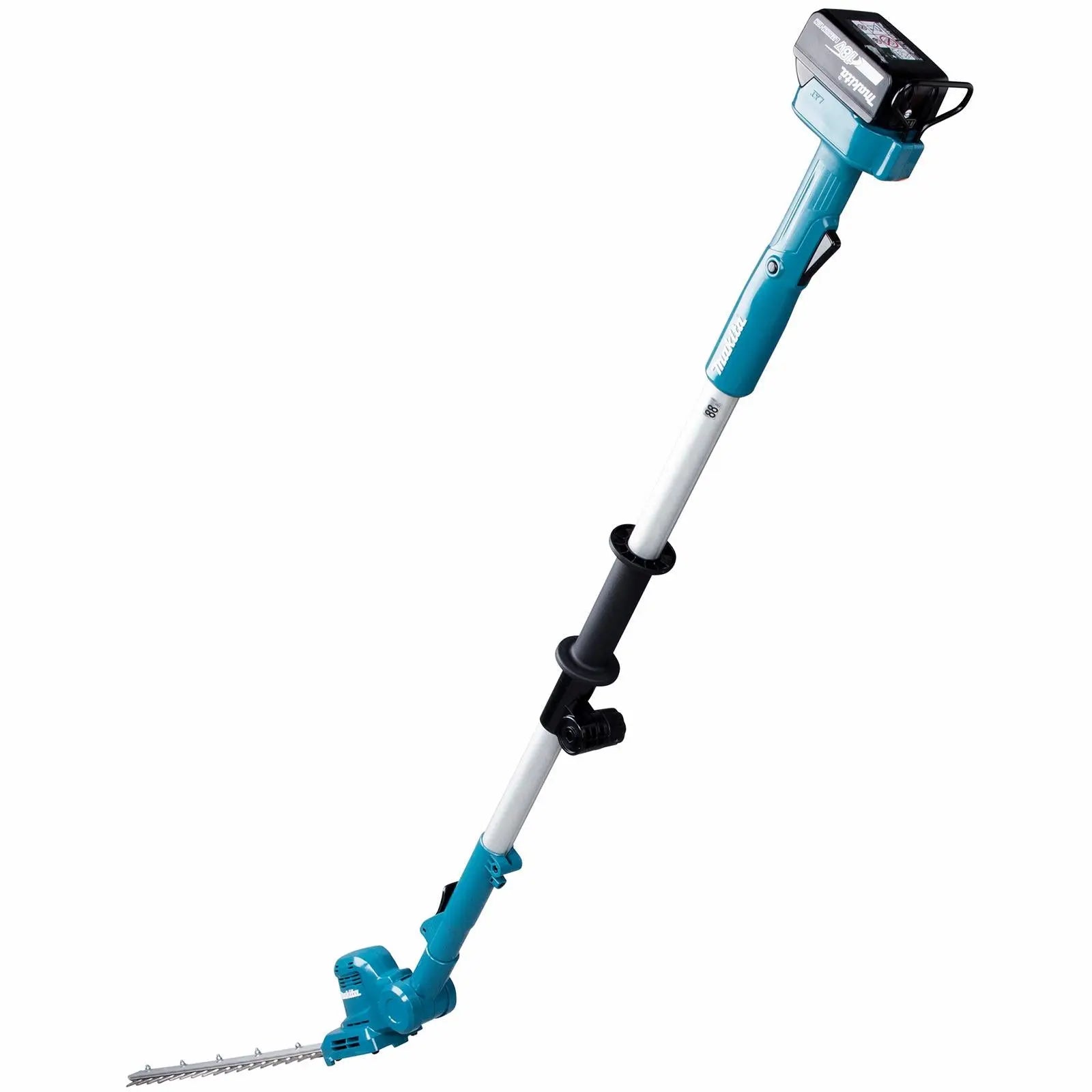 Makita Pole Hedge Trimmer Kit 46cm 18V LXT Li-ion Brushless Cordless 5Ah Battery and Charger Telescopic Garden Bush Cutter Cutting DUN461WRT White Rose Tools