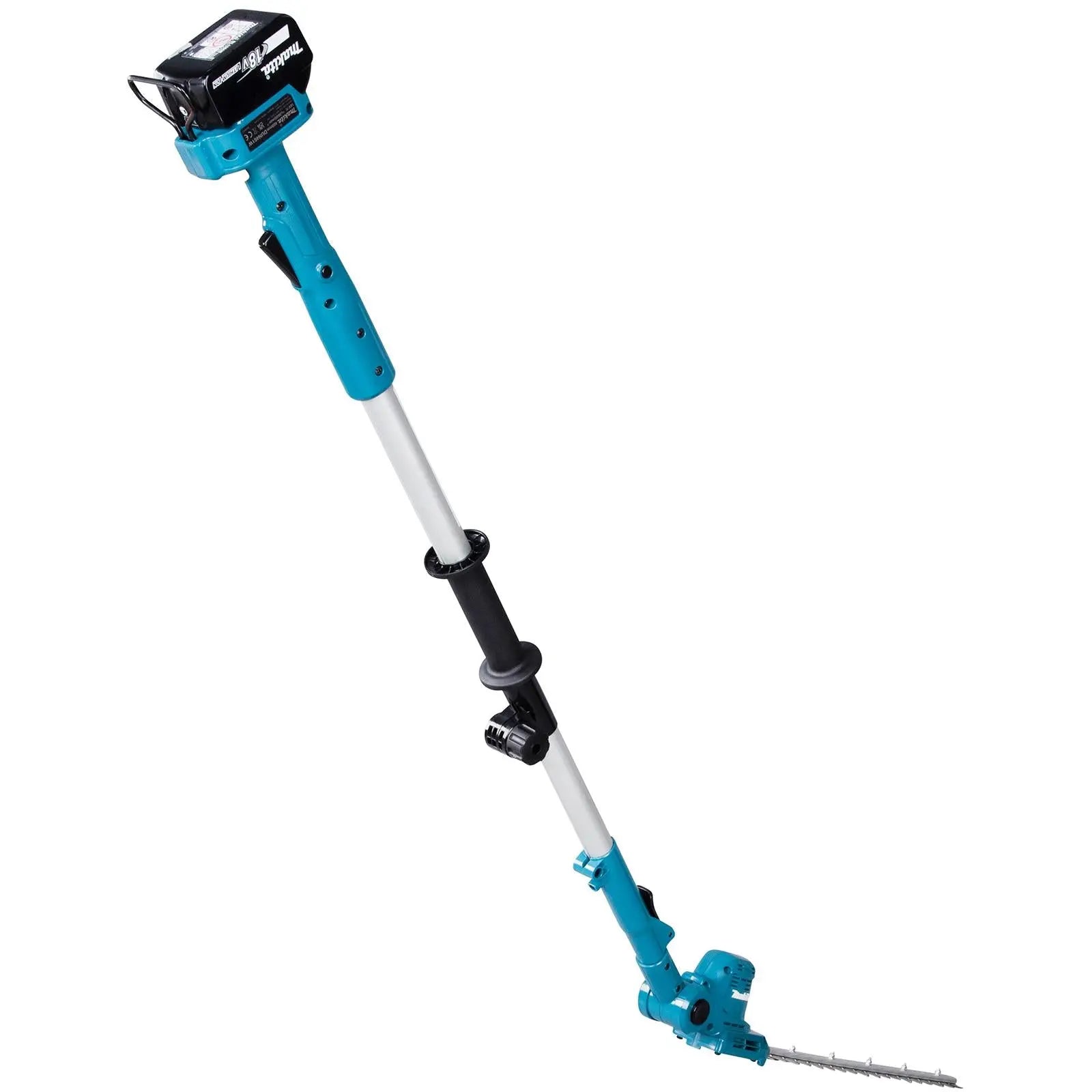 Makita Pole Hedge Trimmer Kit 46cm 18V LXT Li-ion Brushless Cordless 5Ah Battery and Charger Telescopic Garden Bush Cutter Cutting DUN461WRT White Rose Tools