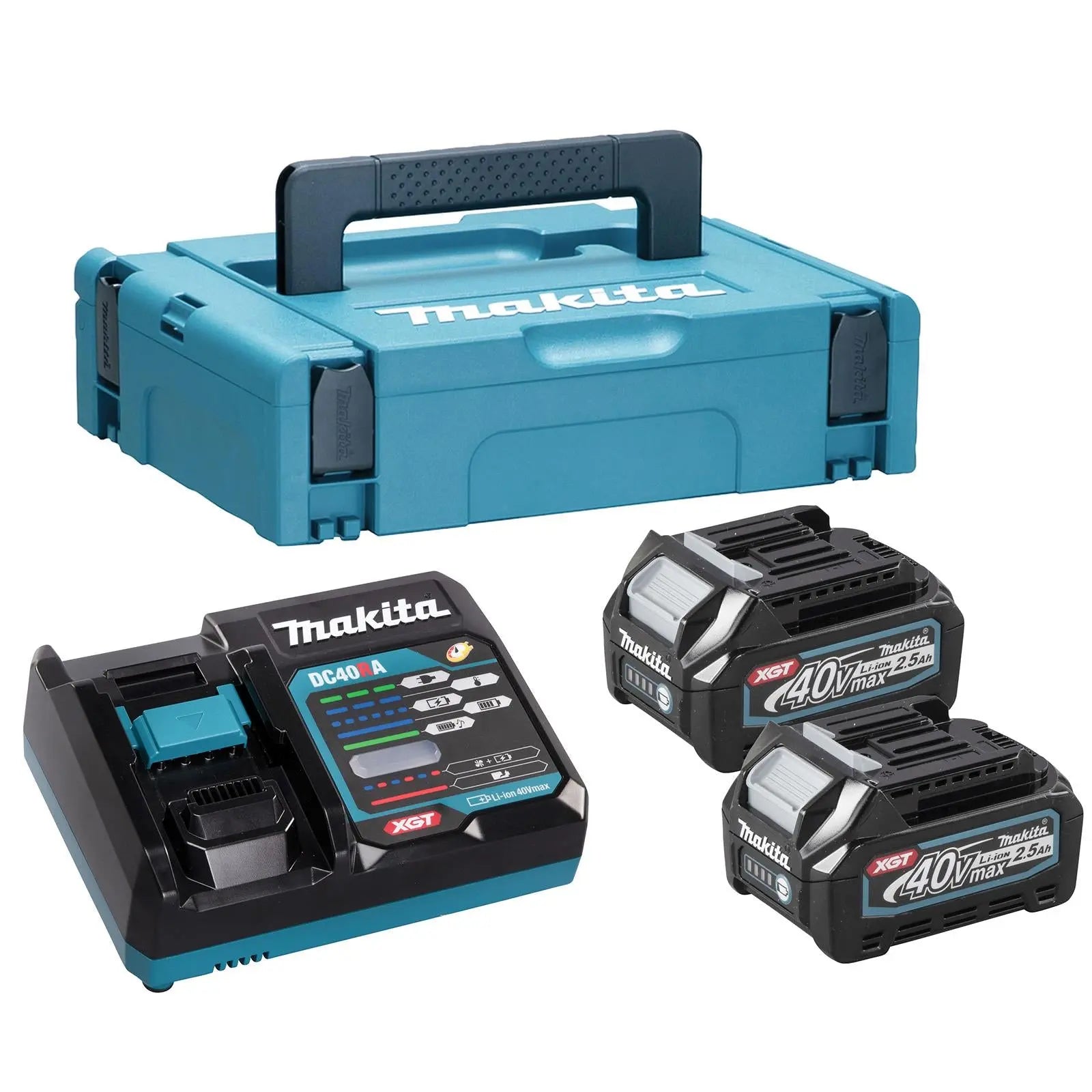Makita Power Source Kit 40V XGT 2 x BL4025 2.5Ah Batteries DC40RA 240V Charger in Makpac Type 1 Case White Rose Tools