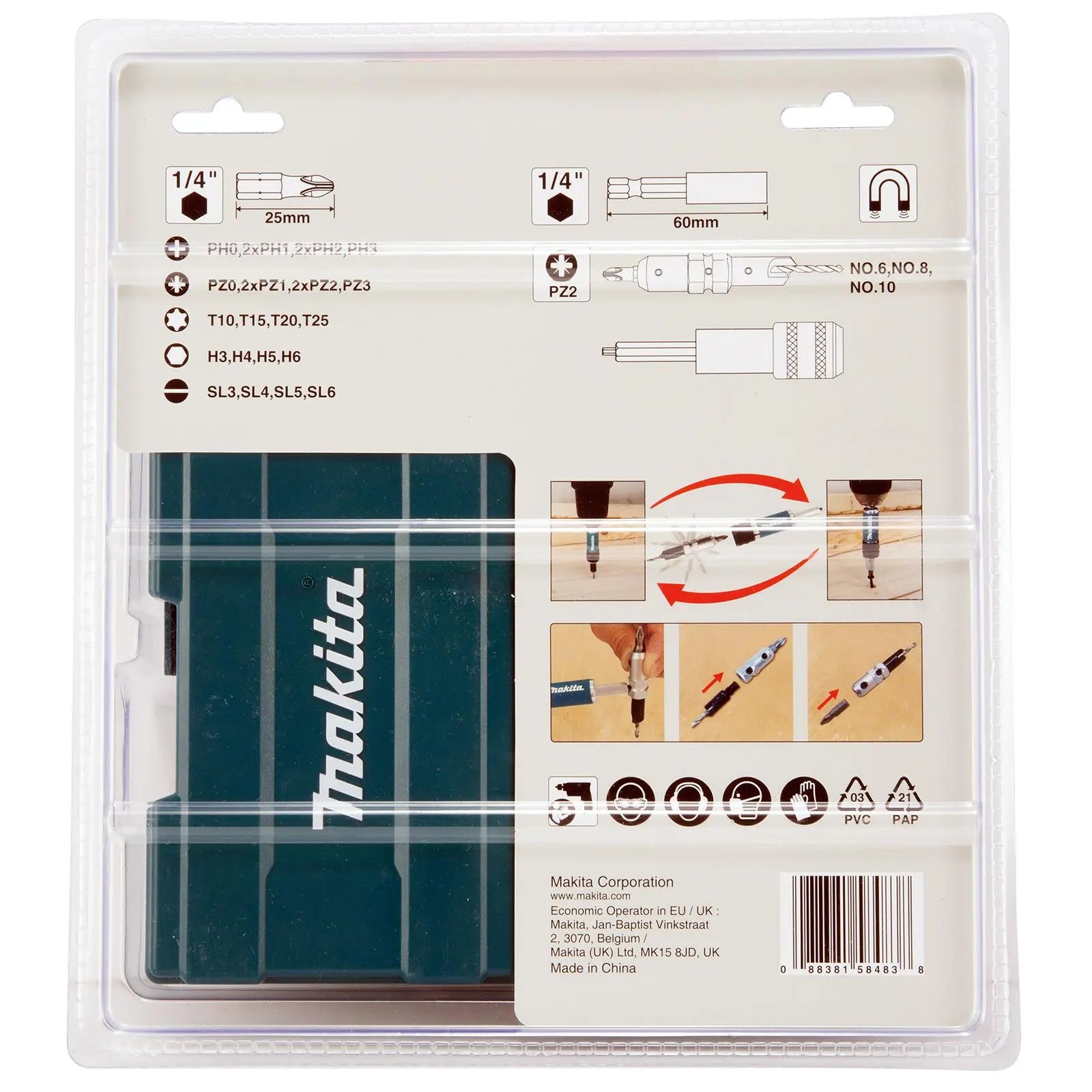 Makita Quad Driver Screwdriver Drill Bit Holder Set Phillips Pozi Slotted Torx White Rose Tools