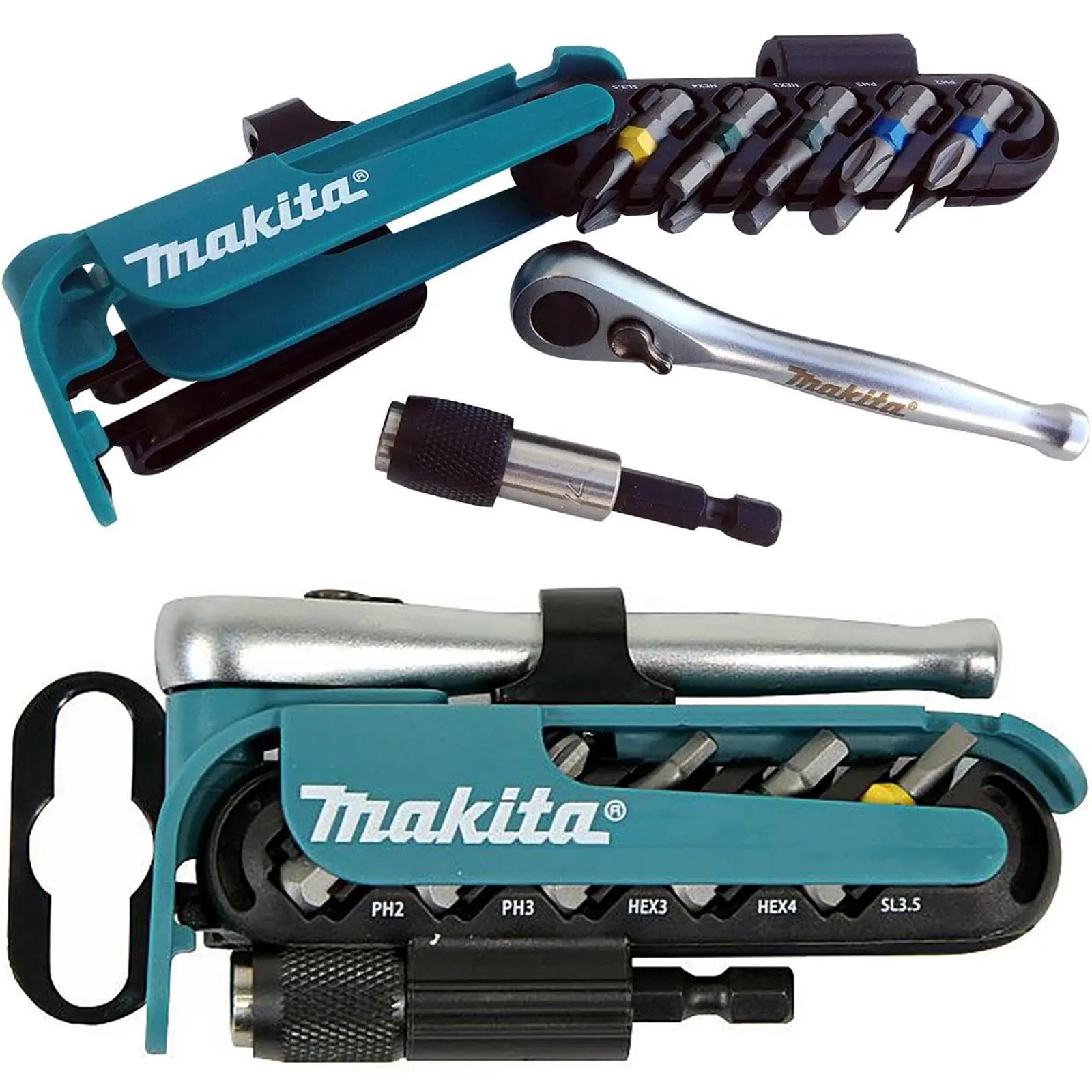 Makita Ratchet Screwdriver Bit Set 1/4" Hex Drive Reversible Handle Magnetic Bit Holder 12 Piece White Rose Tools