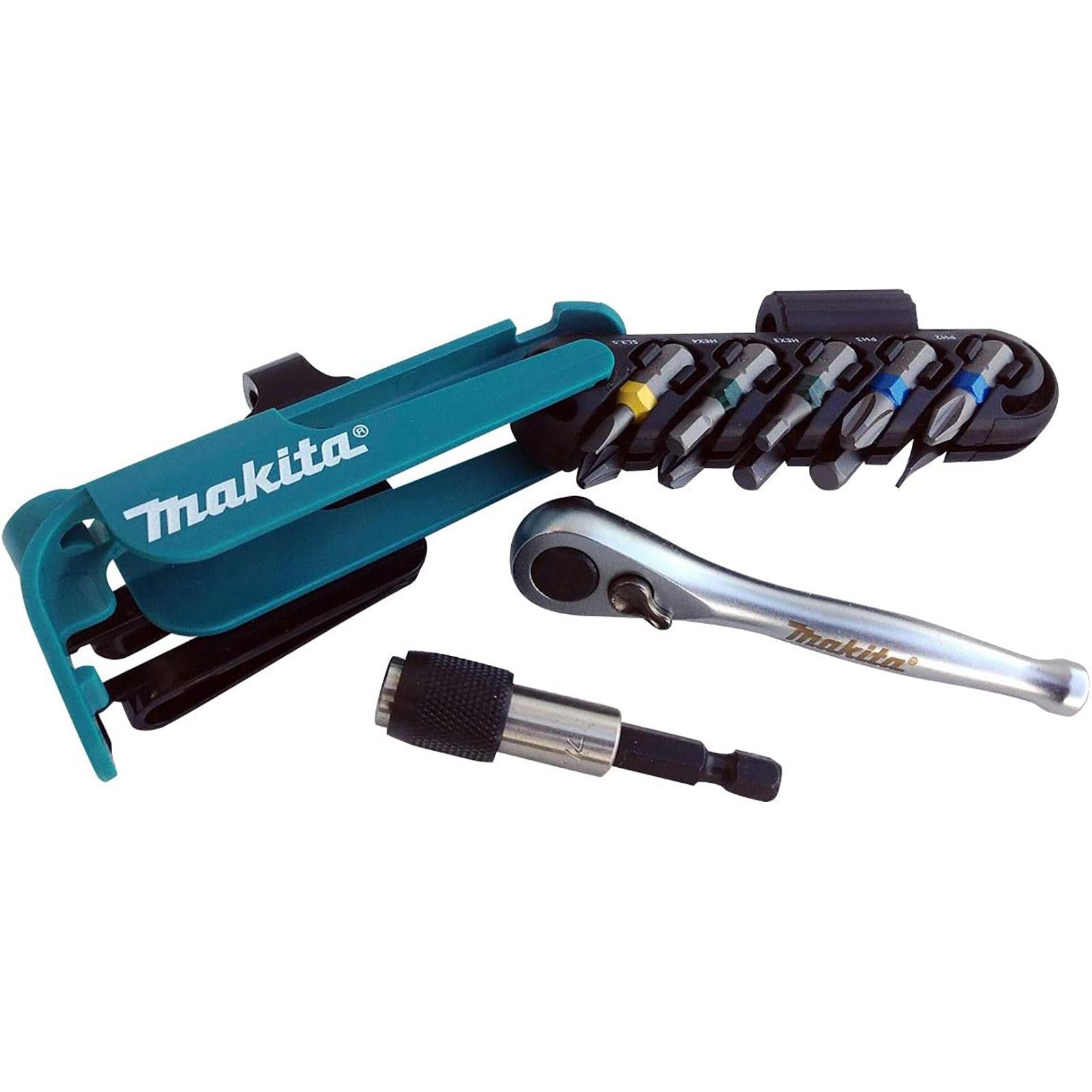 Makita Ratchet Screwdriver Bit Set 1/4" Hex Drive Reversible Handle Magnetic Bit Holder 12 Piece White Rose Tools