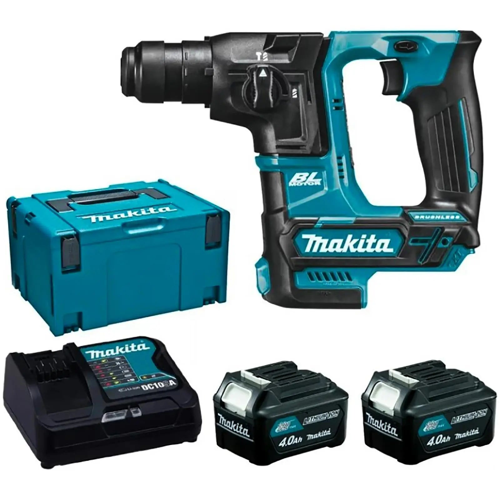 Makita Rotary Hammer Drill Set SDS+ Plus Compact Brushless CXT 2 x 4Ah Battery Charger Makpac Case White Rose Tools