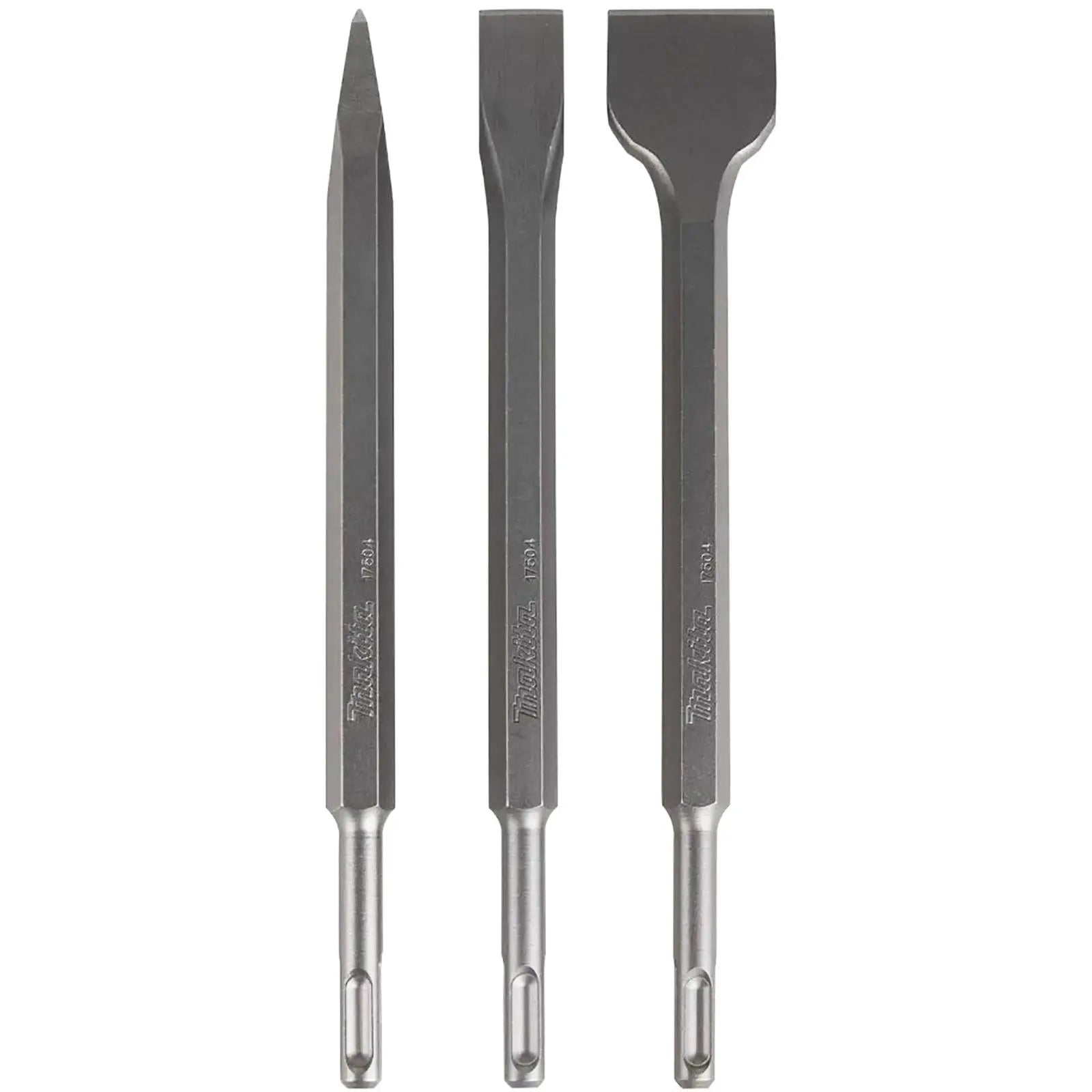 Makita SDS Plus Chisel Set Bull Point Cold Scaling Concrete Masonry Demolition Render Chasing 250mm 3pc White Rose Tools
