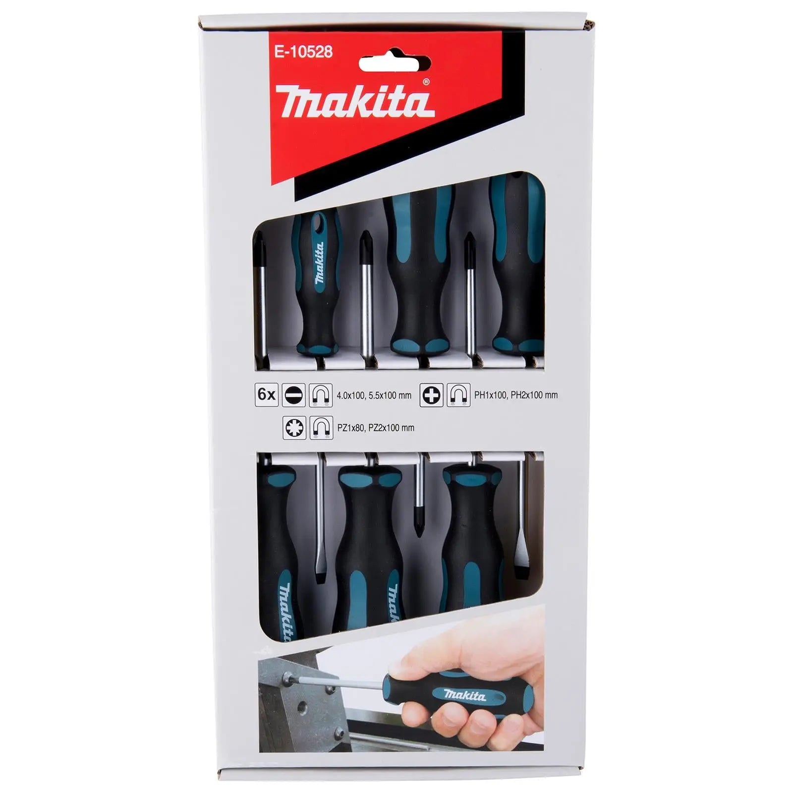 Makita Screwdriver Set Phillips Pozi Slotted PH PZ SL 100mm 6pc E-10528 White Rose Tools