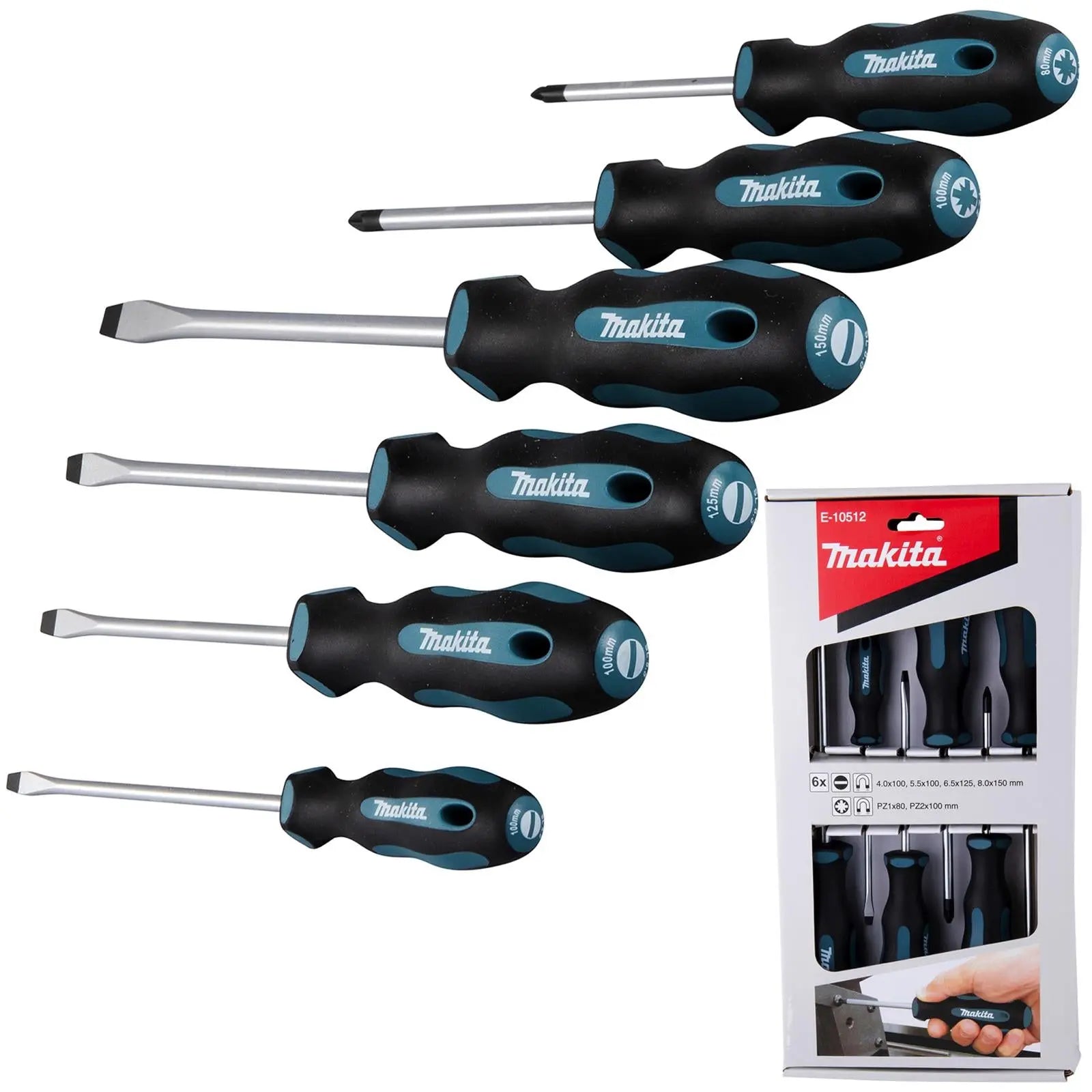 Makita Screwdriver Set Pozi Slotted PZ SL 100mm 6pc E-10512  White Rose Tools