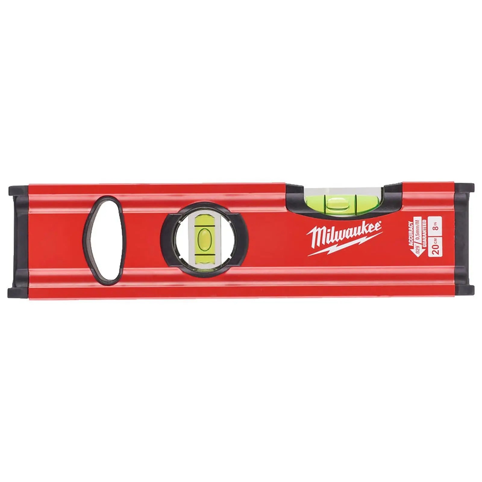 Milwaukee 20cm Spirit Level Slim Box Shockproof Measuring 2 Vial Precision Milled White Rose Tools