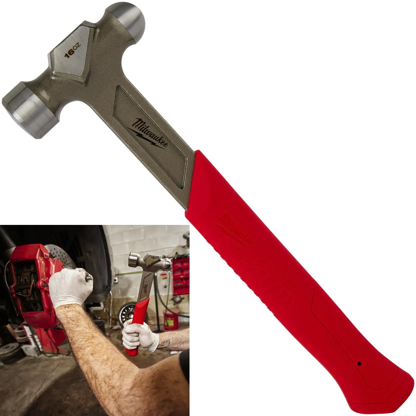 Milwaukee Ball Pein Hammer Steel 450g 16oz i-Beam Handle  White Rose Tools