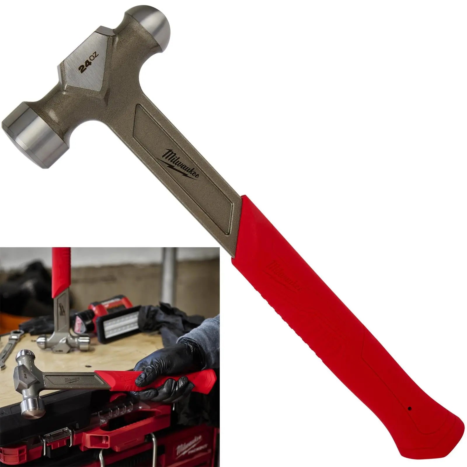Milwaukee Ball Pein Hammer Steel 680g 24oz i-Beam Handle  White Rose Tools