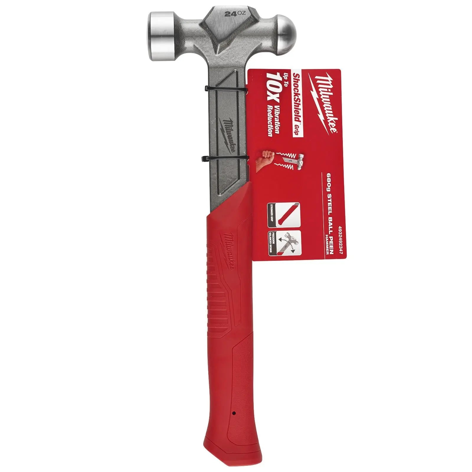 Milwaukee Ball Pein Hammer Steel 680g 24oz i-Beam Handle  White Rose Tools