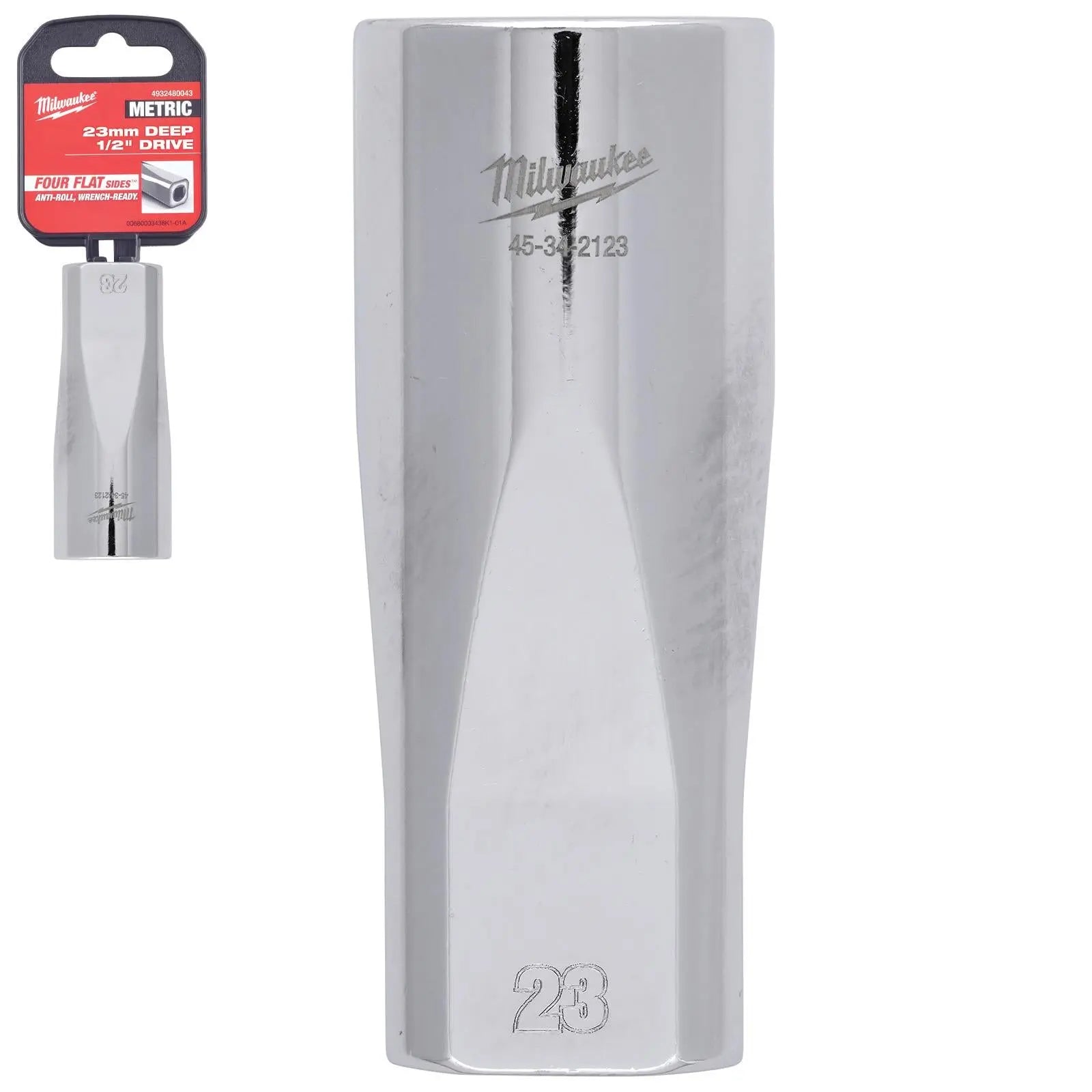 Milwaukee Chrome Socket 1/2" Drive Four Flat Sides Metric Deep 10-36mm Individual - Choose Size White Rose Tools