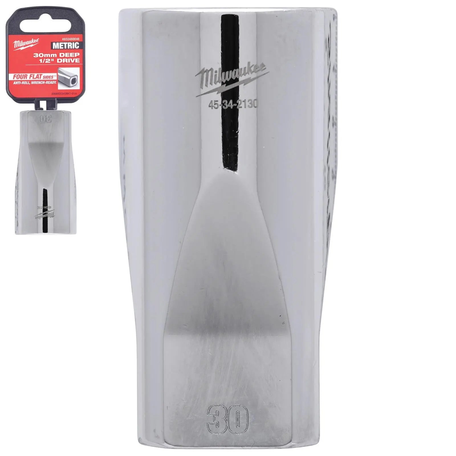 Milwaukee Chrome Socket 1/2" Drive Four Flat Sides Metric Deep 10-36mm Individual - Choose Size  White Rose Tools