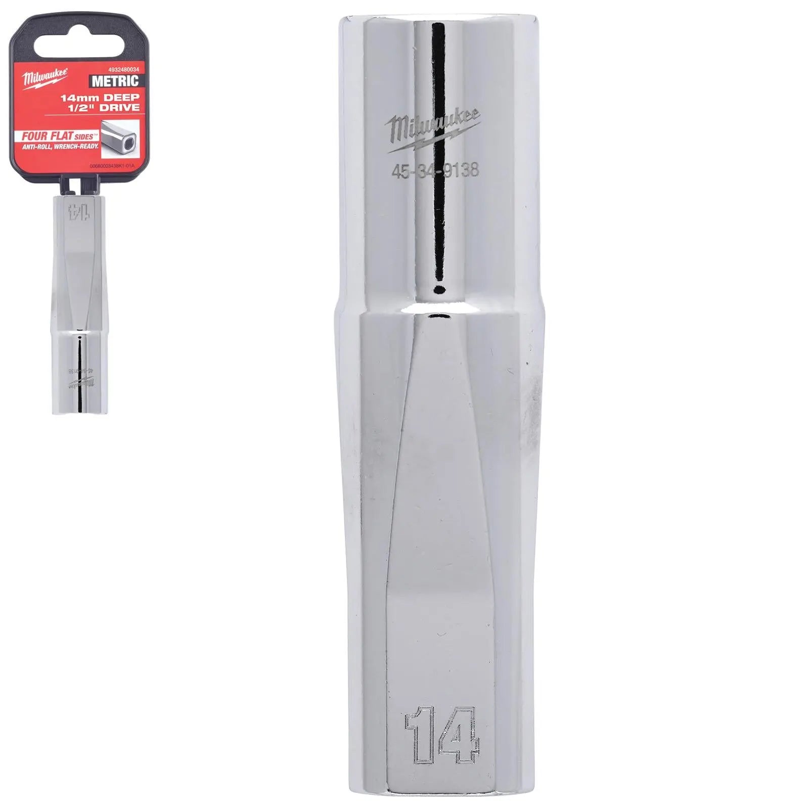 Milwaukee Chrome Socket 1/2" Drive Four Flat Sides Metric Deep 10-36mm Individual - Choose Size  White Rose Tools