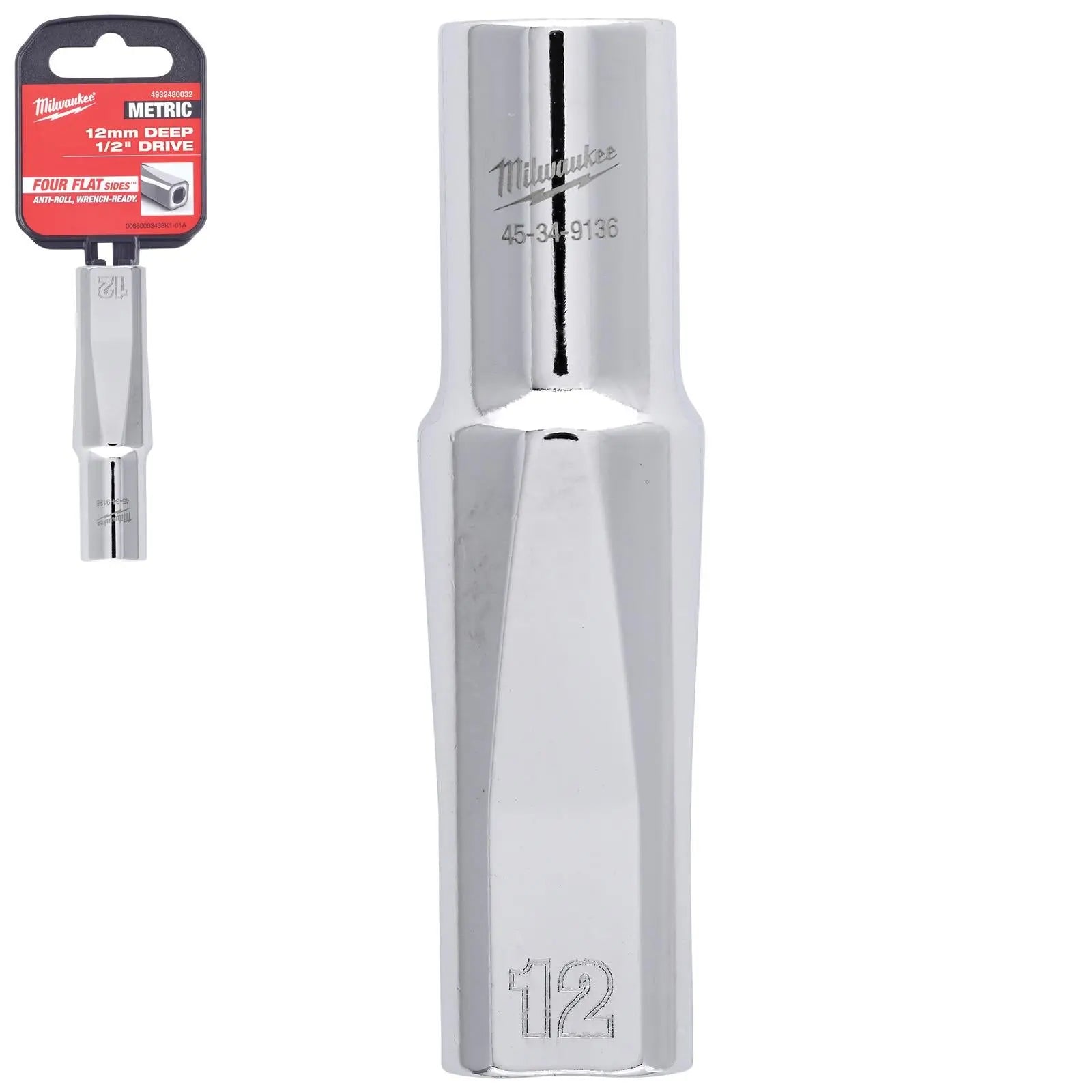 Milwaukee Chrome Socket 1/2" Drive Four Flat Sides Metric Deep 10-36mm Individual - Choose Size  White Rose Tools