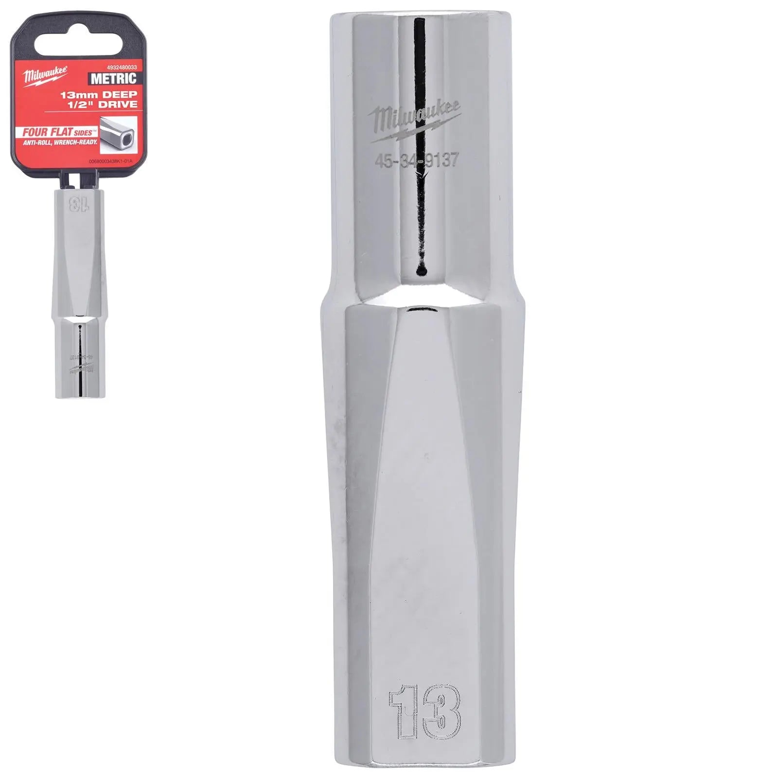 Milwaukee Chrome Socket 1/2" Drive Four Flat Sides Metric Deep 10-36mm Individual - Choose Size  White Rose Tools
