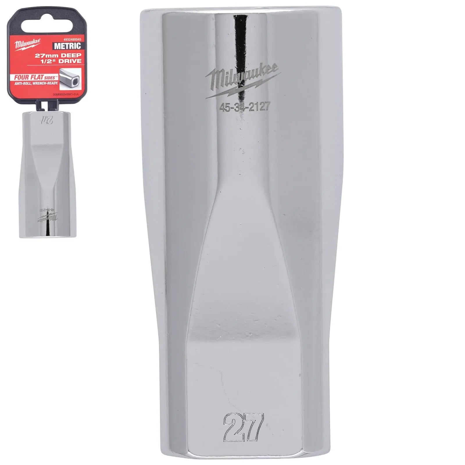 Milwaukee Chrome Socket 1/2" Drive Four Flat Sides Metric Deep 10-36mm Individual - Choose Size  White Rose Tools