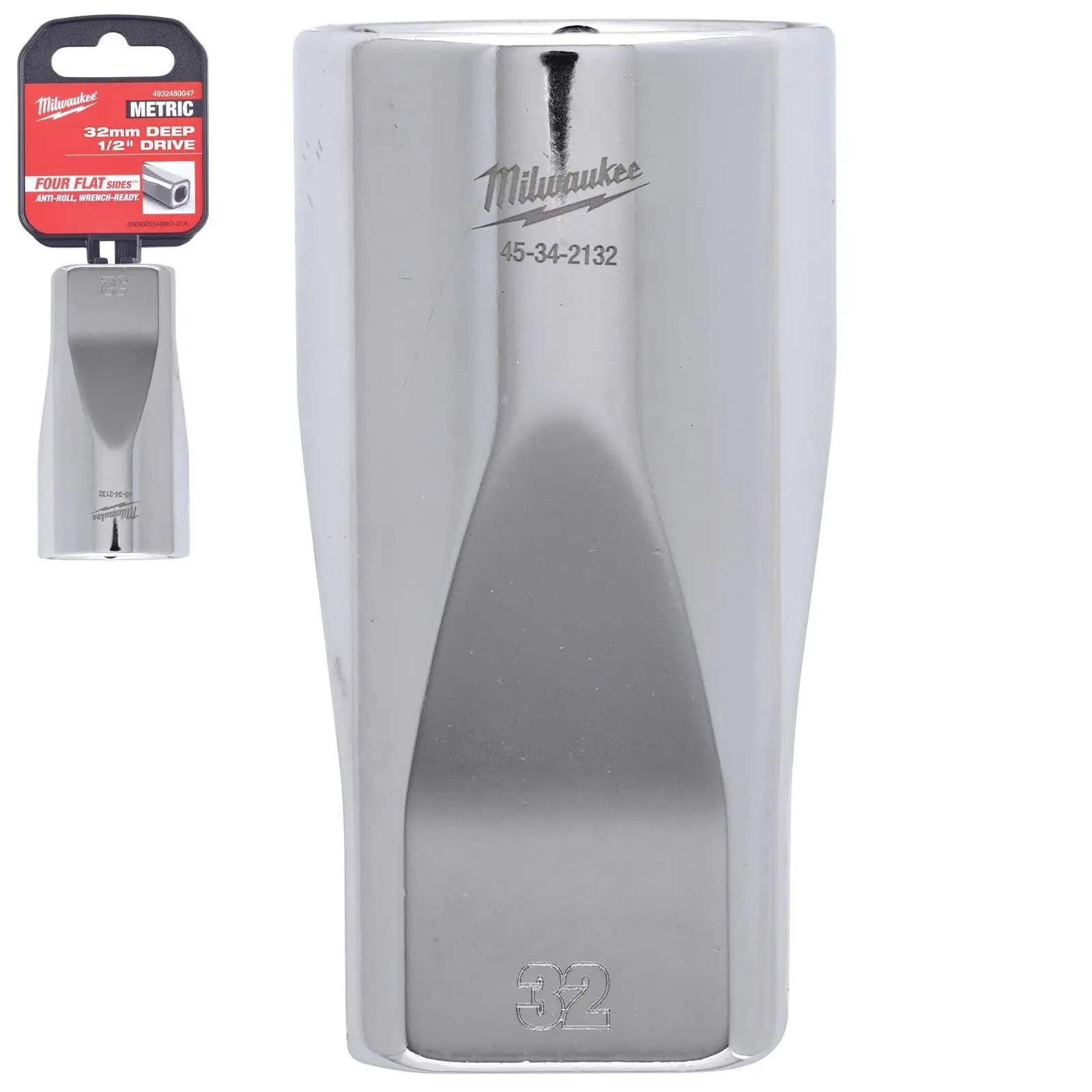 Milwaukee Chrome Socket 1/2" Drive Four Flat Sides Metric Deep 10-36mm Individual - Choose Size  White Rose Tools