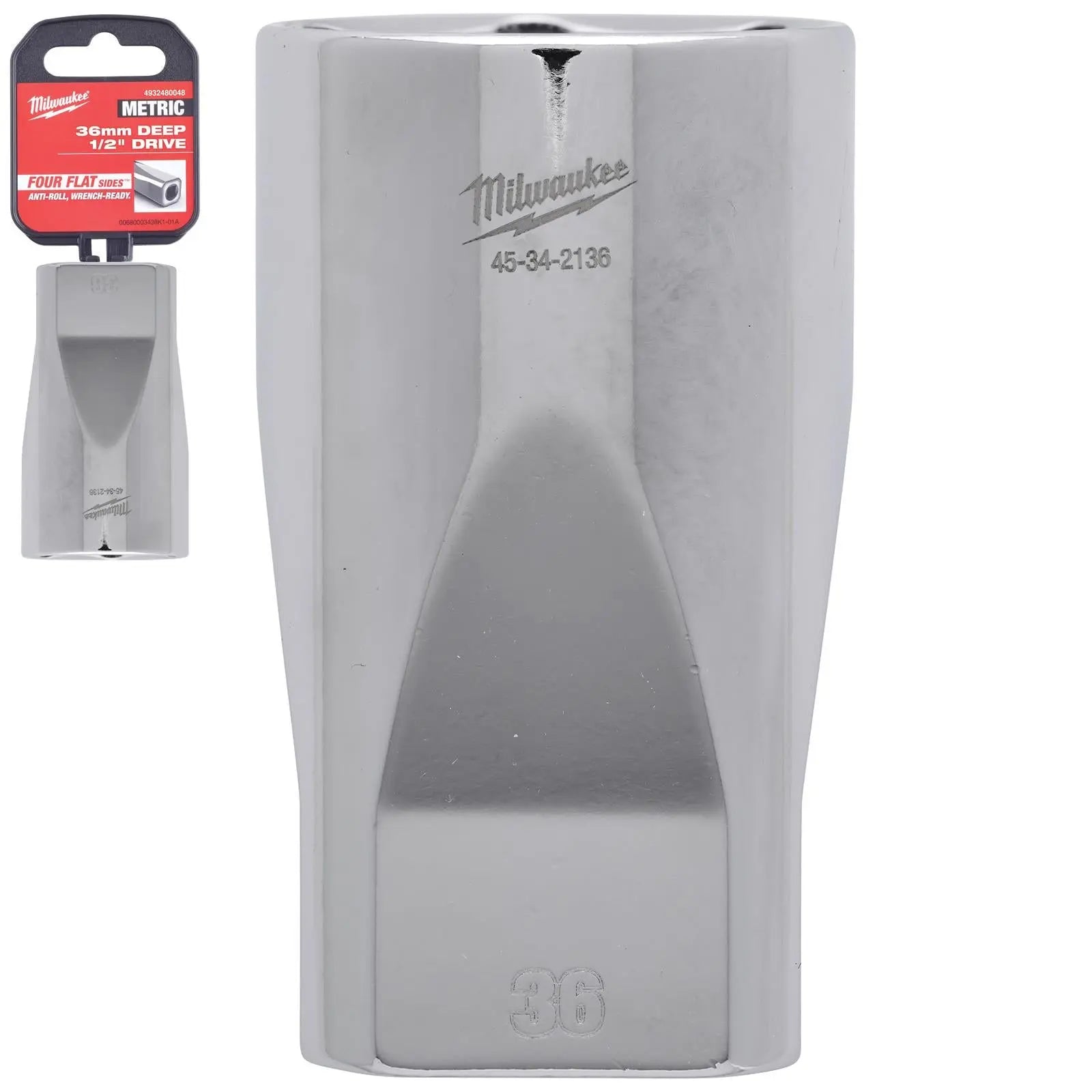 Milwaukee Chrome Socket 1/2" Drive Four Flat Sides Metric Deep 10-36mm Individual - Choose Size  White Rose Tools