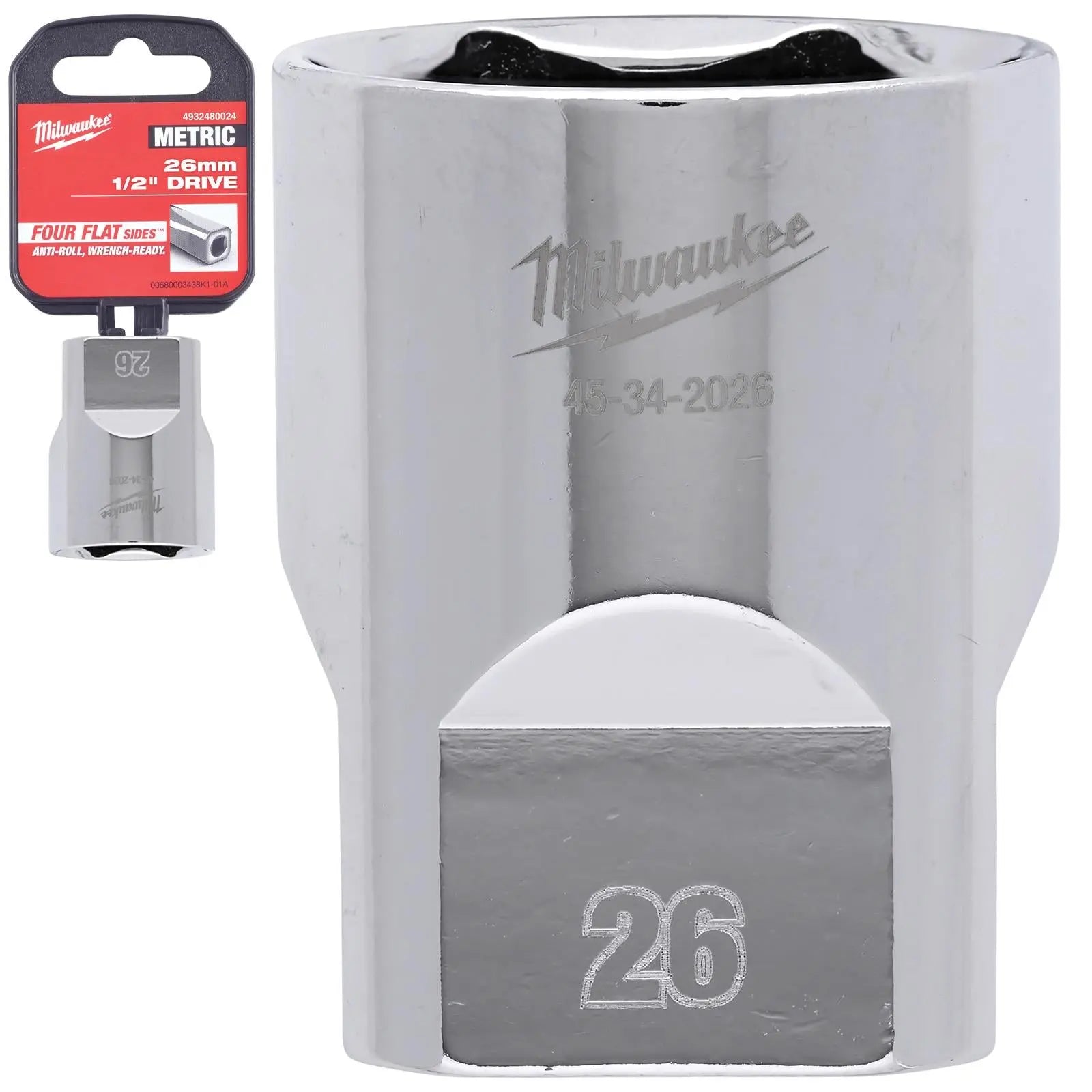 Milwaukee Chrome Socket 1/2" Drive Four Flat Sides Metric Standard 8-36mm Individual - Choose Size White Rose Tools