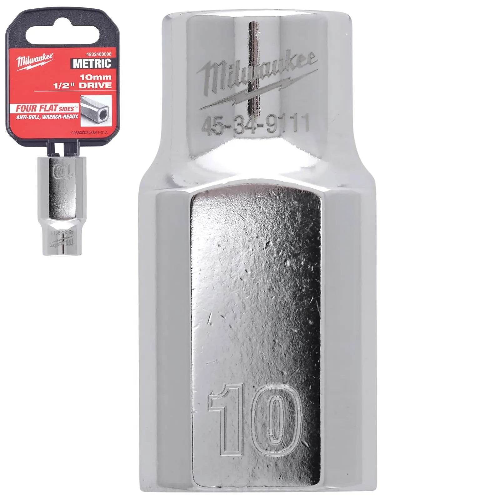 Milwaukee Chrome Socket 1/2" Drive Four Flat Sides Metric Standard 8-36mm Individual - Choose Size White Rose Tools