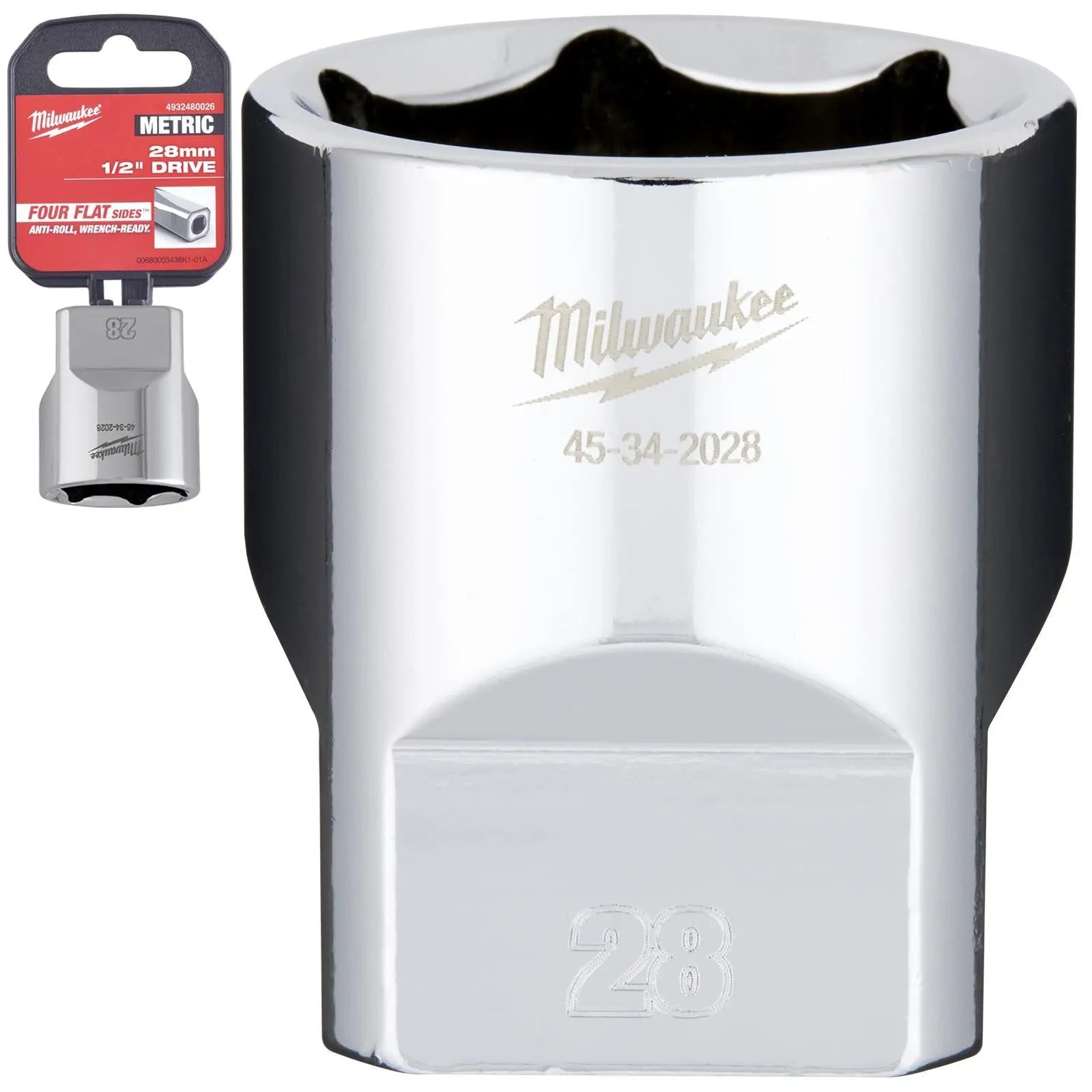 Milwaukee Chrome Socket 1/2" Drive Four Flat Sides Metric Standard 8-36mm Individual - Choose Size White Rose Tools