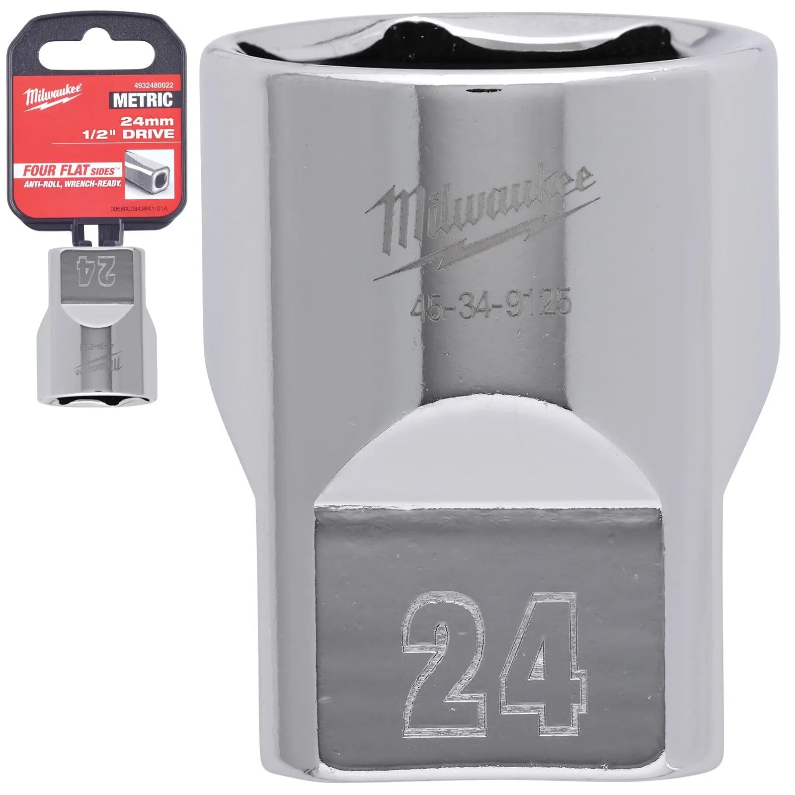 Milwaukee Chrome Socket 1/2" Drive Four Flat Sides Metric Standard 8-36mm Individual - Choose Size White Rose Tools