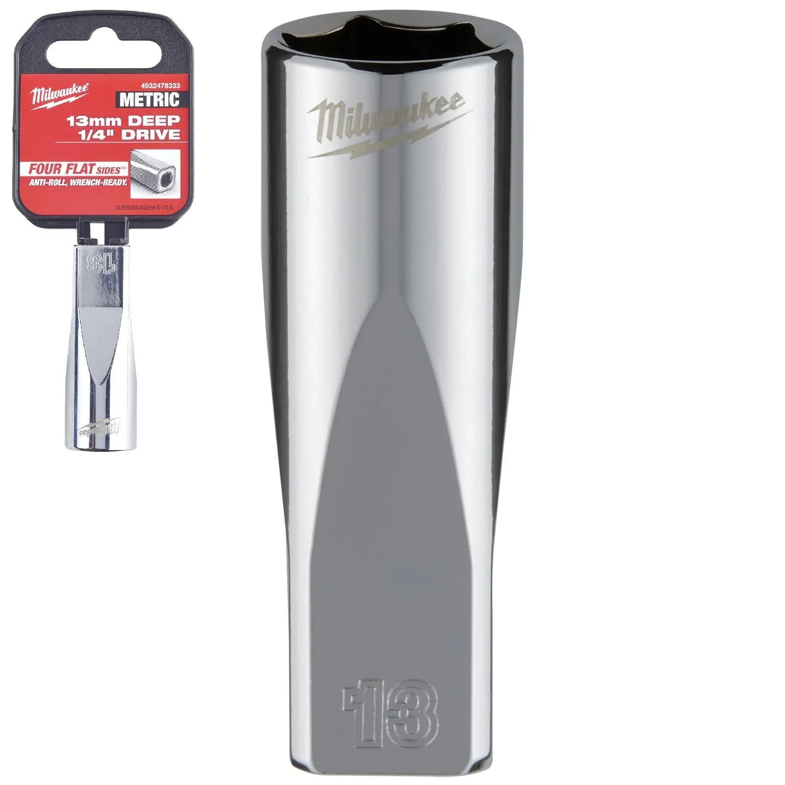 Milwaukee Chrome Socket 1/4" Drive Four Flat Sides Metric Deep 4-15mm Individual White Rose Tools