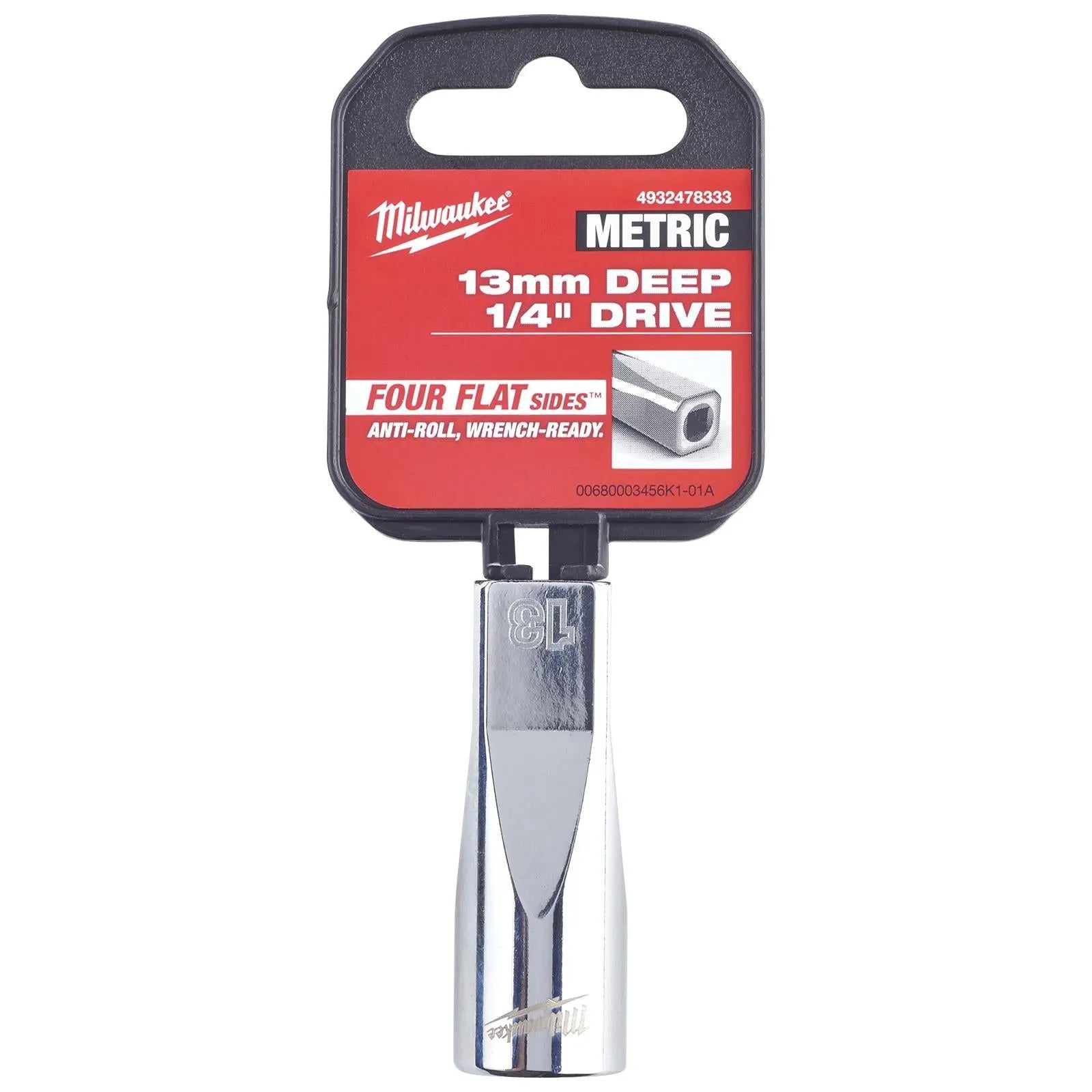 Milwaukee Chrome Socket 1/4" Drive Four Flat Sides Metric Deep 4-15mm Individual White Rose Tools