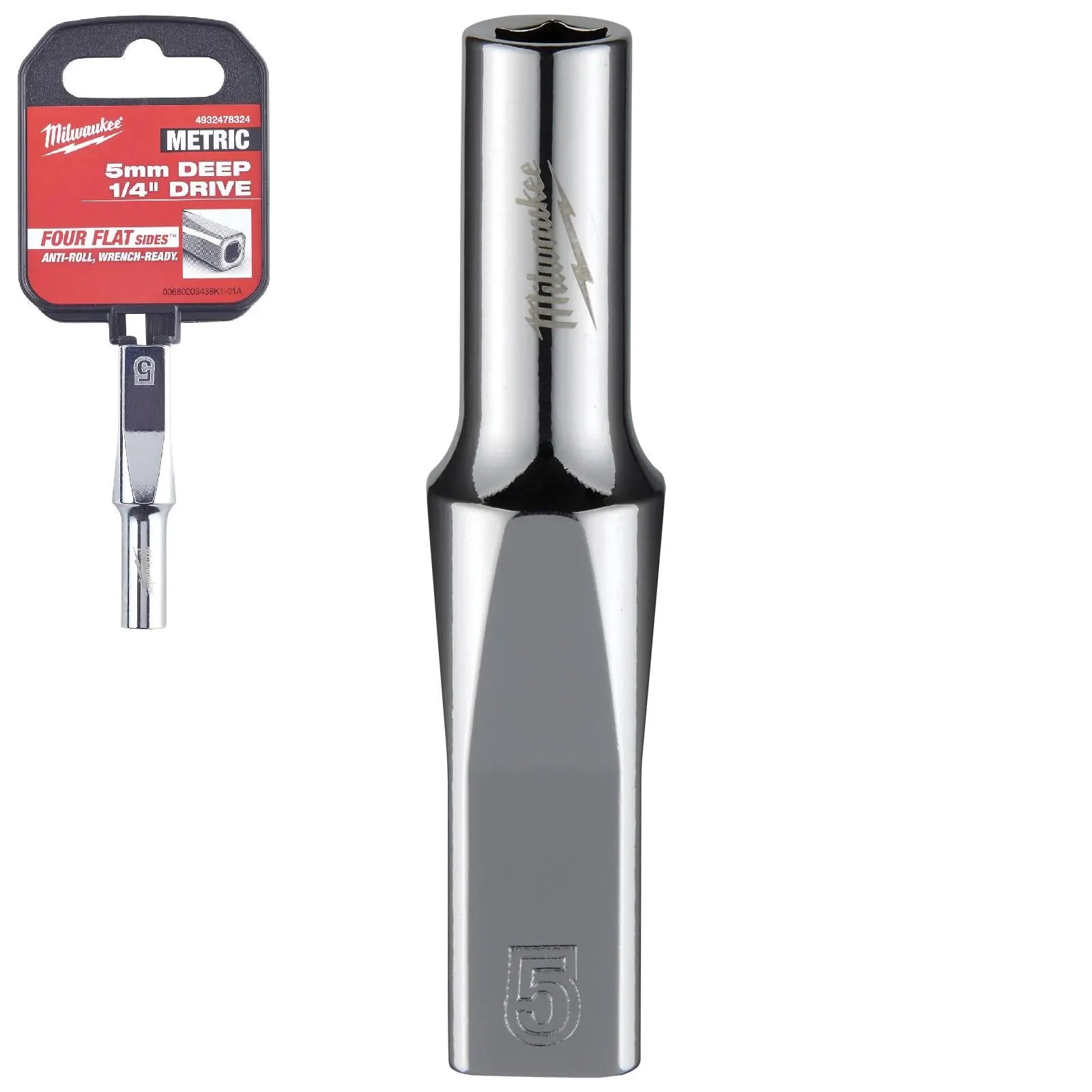 Milwaukee Chrome Socket 1/4" Drive Four Flat Sides Metric Deep 4-15mm Individual White Rose Tools