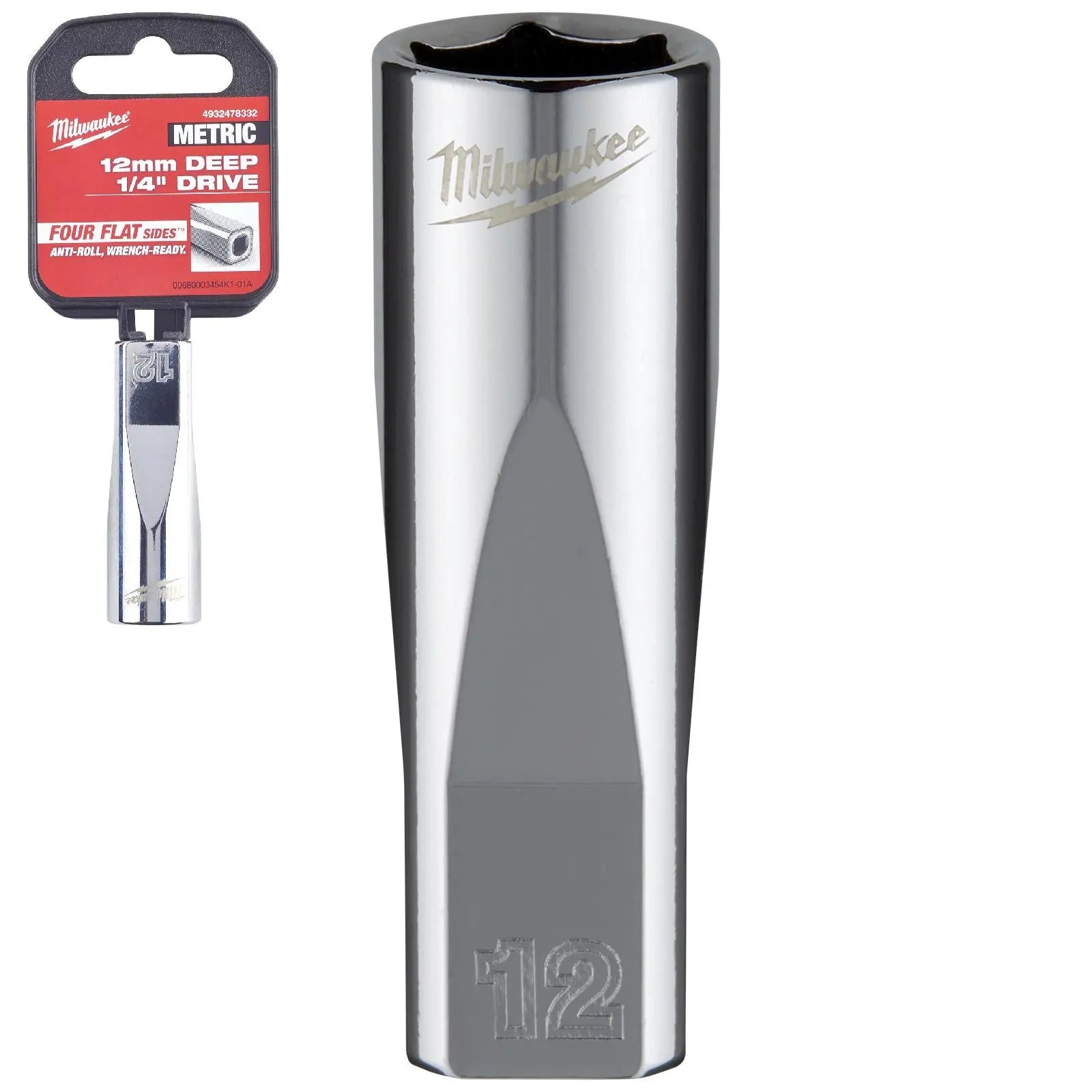 Milwaukee Chrome Socket 1/4" Drive Four Flat Sides Metric Deep 4-15mm Individual White Rose Tools