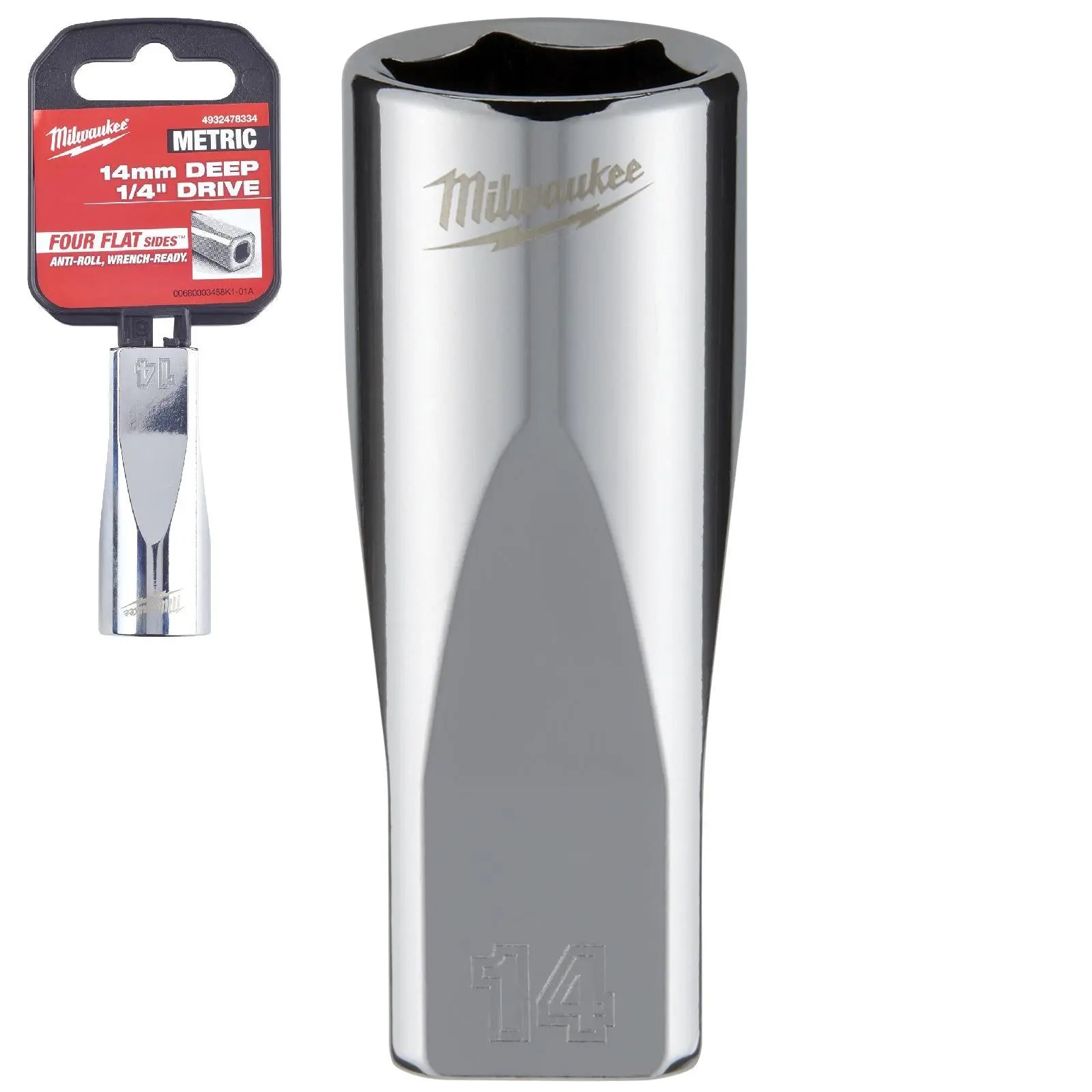 Milwaukee Chrome Socket 1/4" Drive Four Flat Sides Metric Deep 4-15mm Individual White Rose Tools