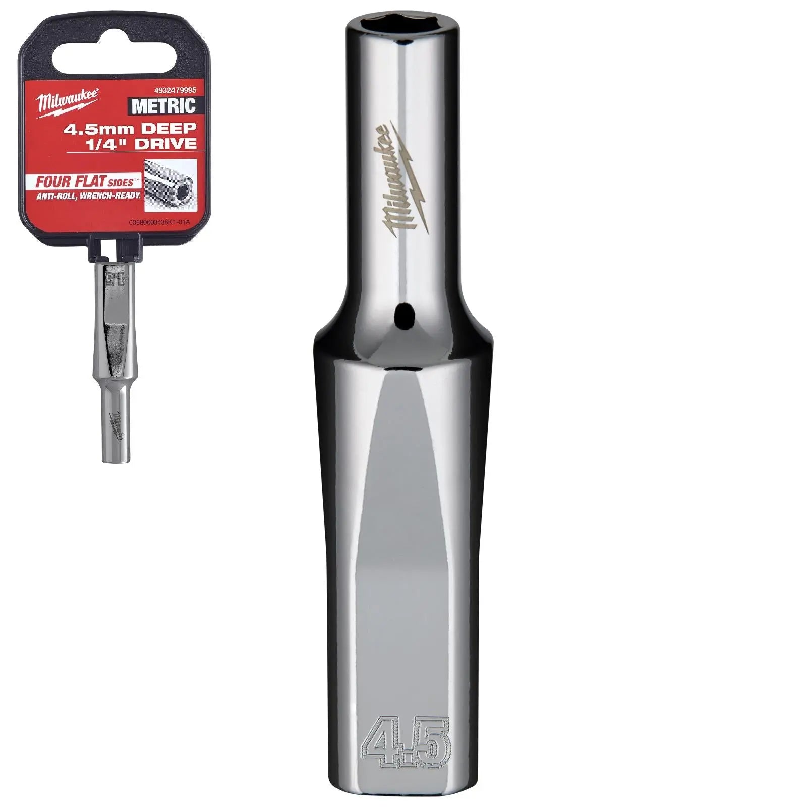 Milwaukee Chrome Socket 1/4" Drive Four Flat Sides Metric Deep 4-15mm Individual White Rose Tools