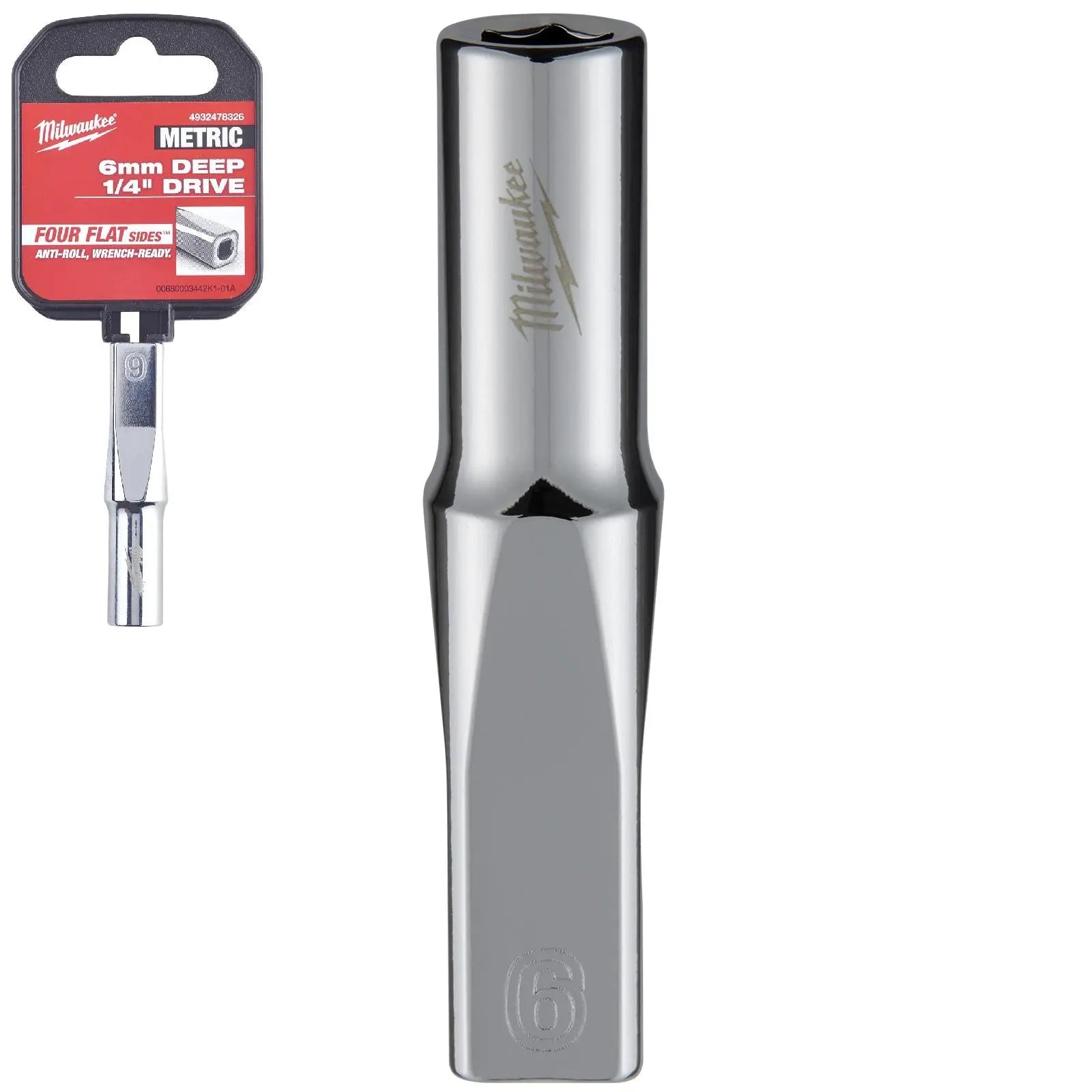 Milwaukee Chrome Socket 1/4" Drive Four Flat Sides Metric Deep 4-15mm Individual White Rose Tools