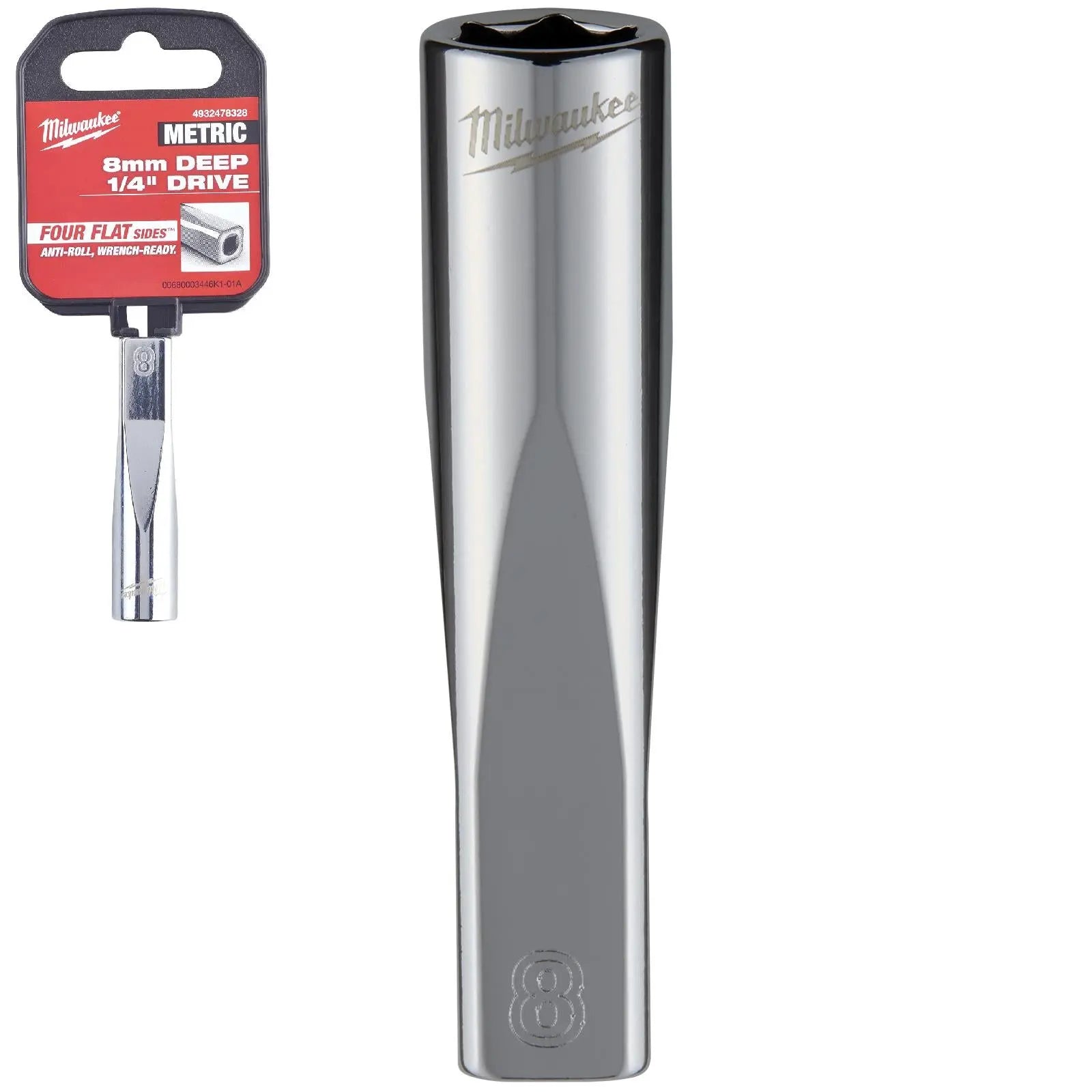 Milwaukee Chrome Socket 1/4" Drive Four Flat Sides Metric Deep 4-15mm Individual White Rose Tools