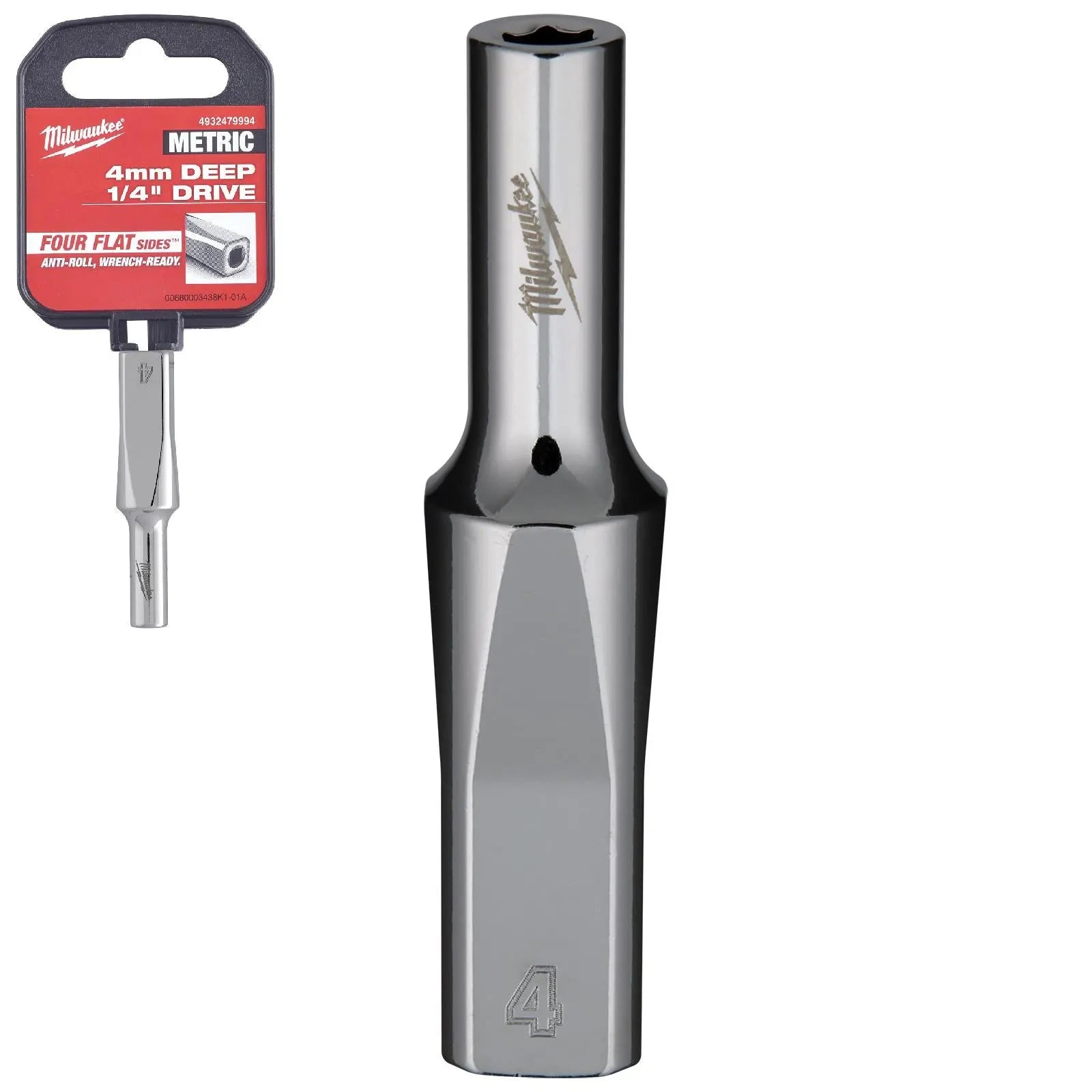 Milwaukee Chrome Socket 1/4" Drive Four Flat Sides Metric Deep 4-15mm Individual White Rose Tools