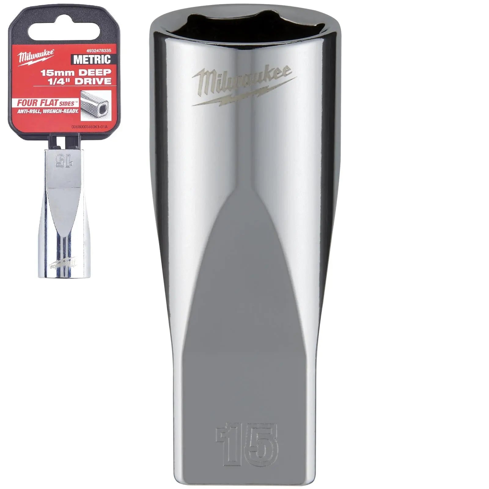 Milwaukee Chrome Socket 1/4" Drive Four Flat Sides Metric Deep 4-15mm Individual White Rose Tools