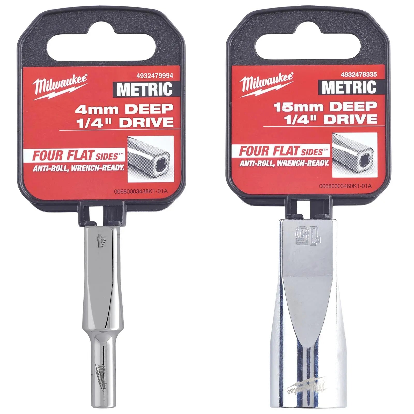 Milwaukee Chrome Socket 1/4" Drive Four Flat Sides Metric Deep 4-15mm Individual White Rose Tools