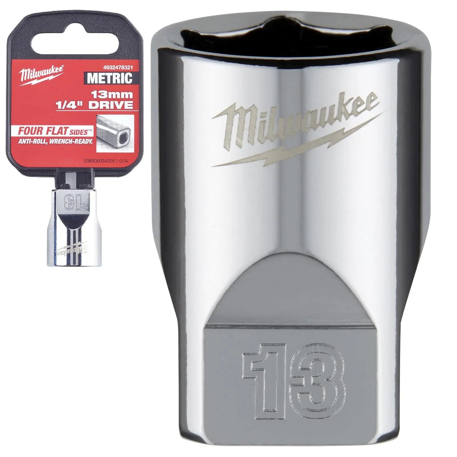 Milwaukee Chrome Socket 1/4" Drive Four Flat Sides Metric Standard 4-15mm Individual White Rose Tools