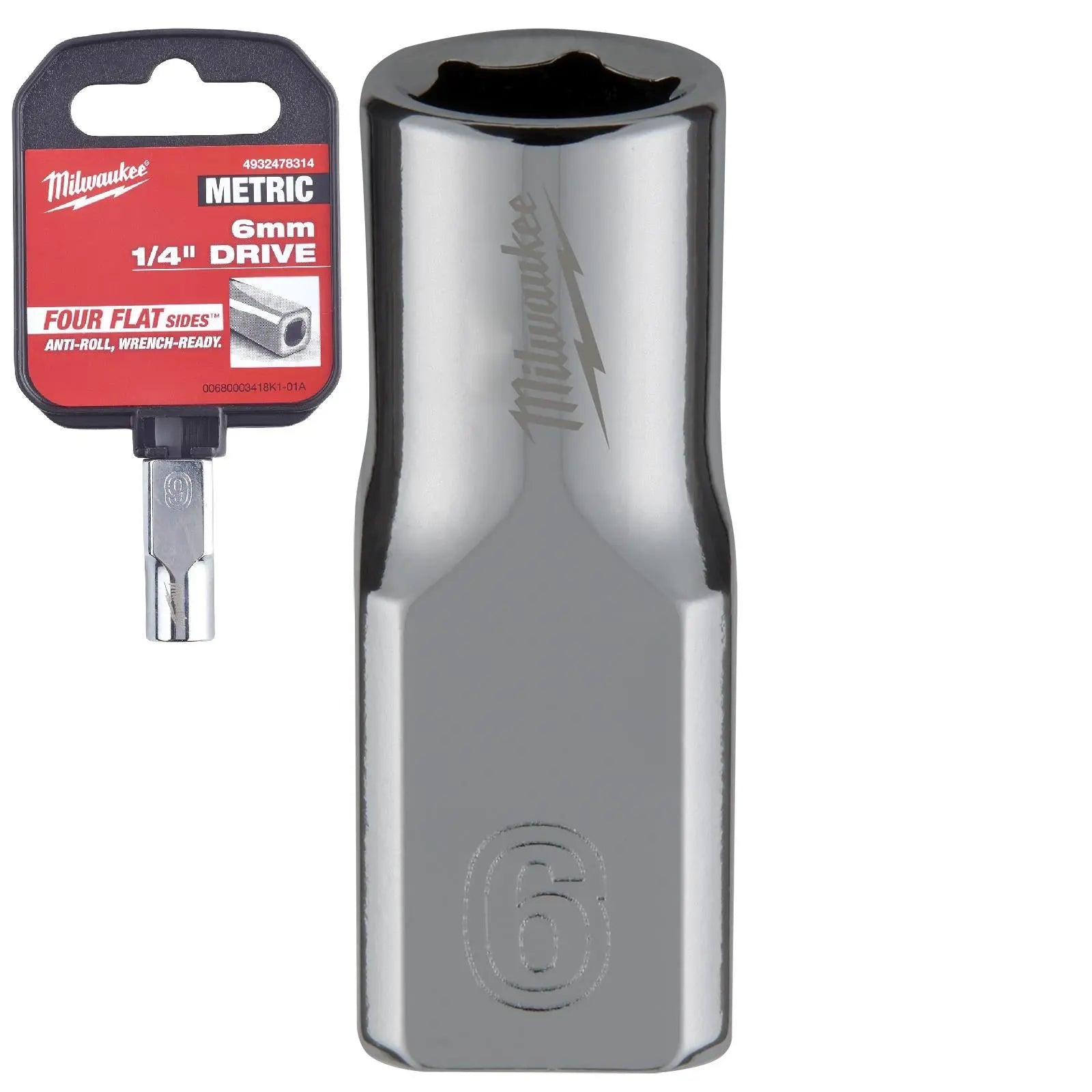 Milwaukee Chrome Socket 1/4" Drive Four Flat Sides Metric Standard 4-15mm Individual White Rose Tools