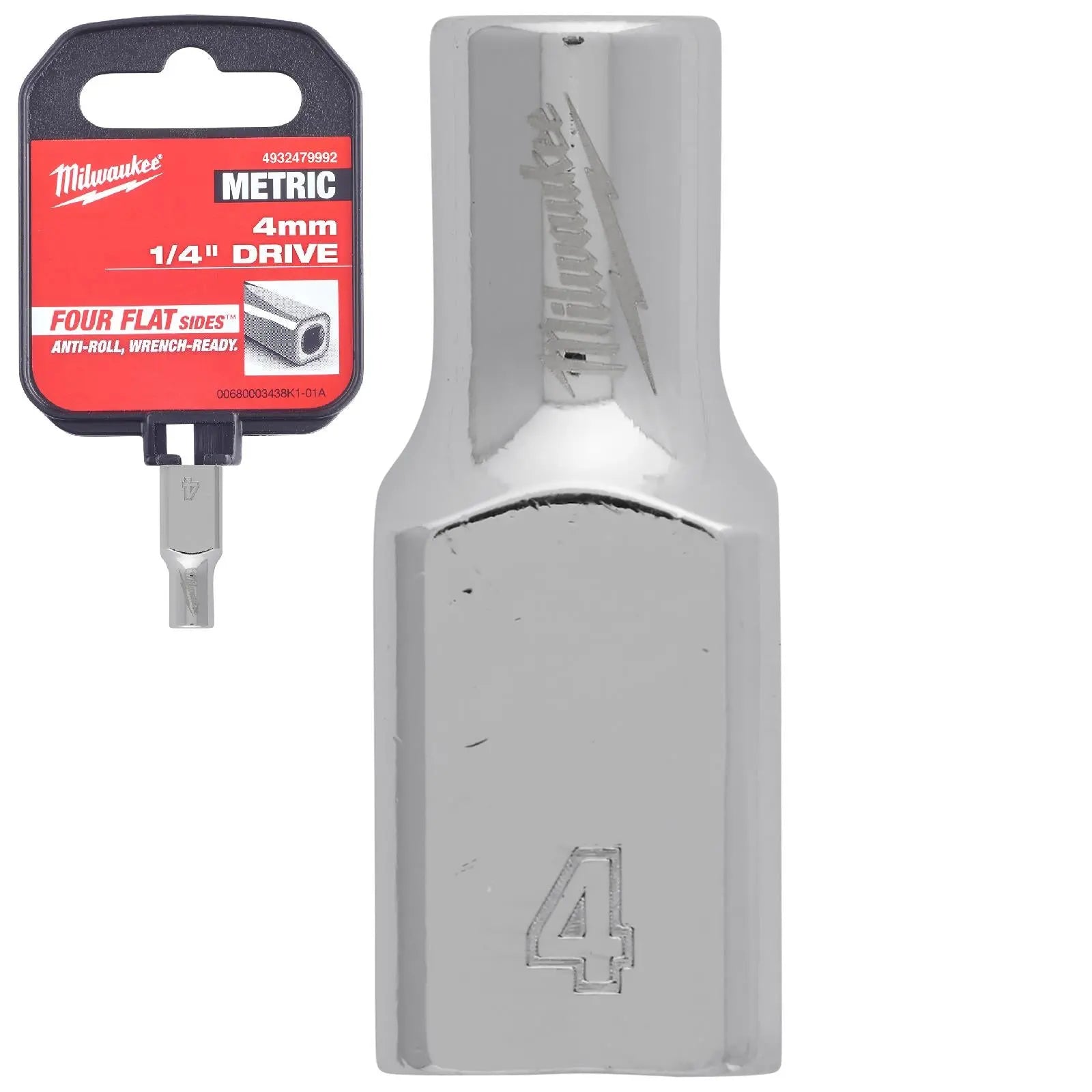 Milwaukee Chrome Socket 1/4" Drive Four Flat Sides Metric Standard 4-15mm Individual White Rose Tools