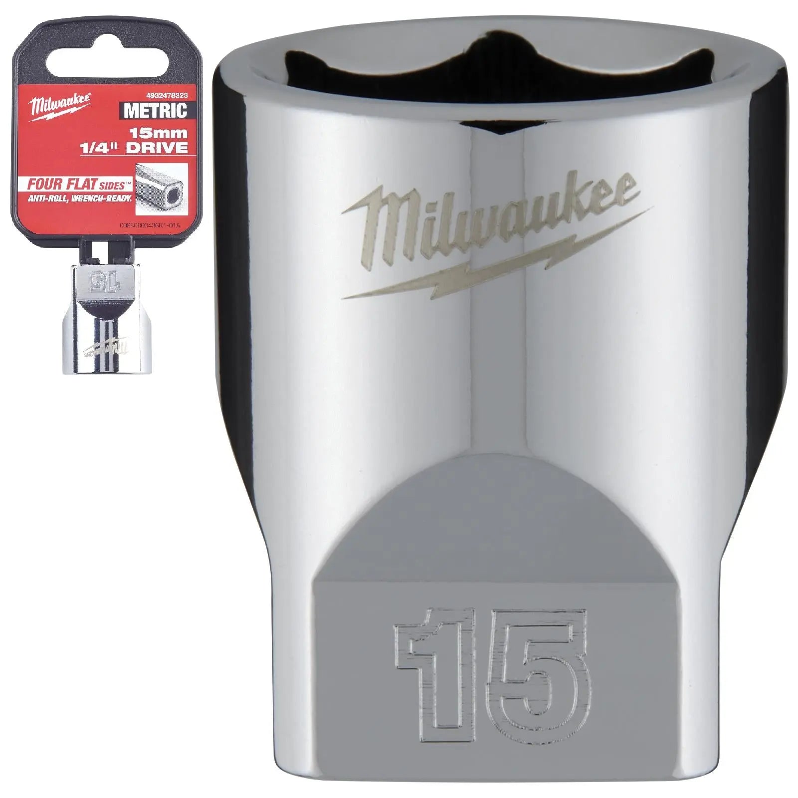 Milwaukee Chrome Socket 1/4" Drive Four Flat Sides Metric Standard 4-15mm Individual White Rose Tools