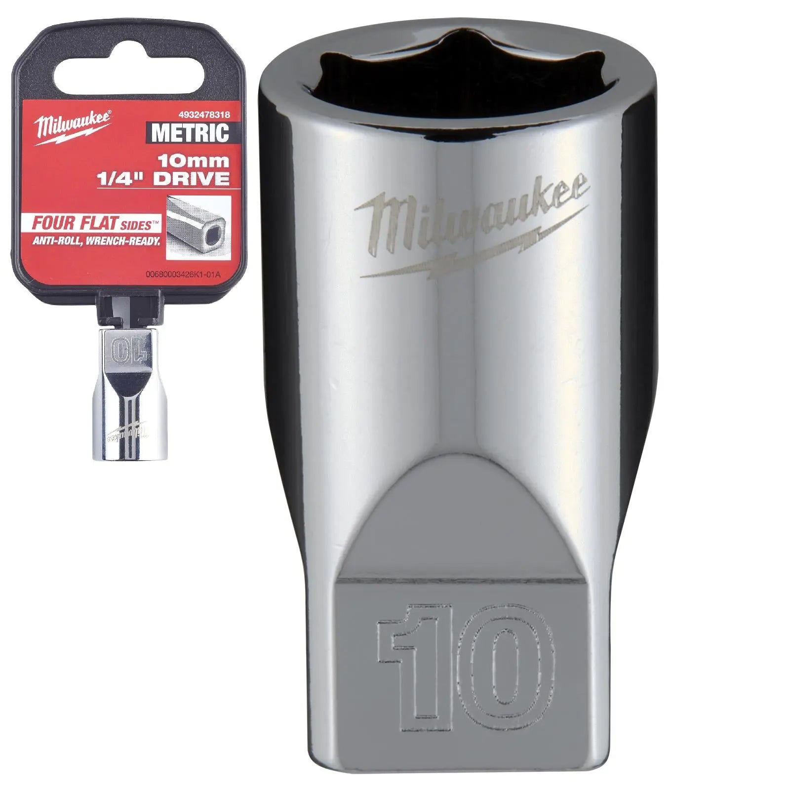 Milwaukee Chrome Socket 1/4" Drive Four Flat Sides Metric Standard 4-15mm Individual White Rose Tools