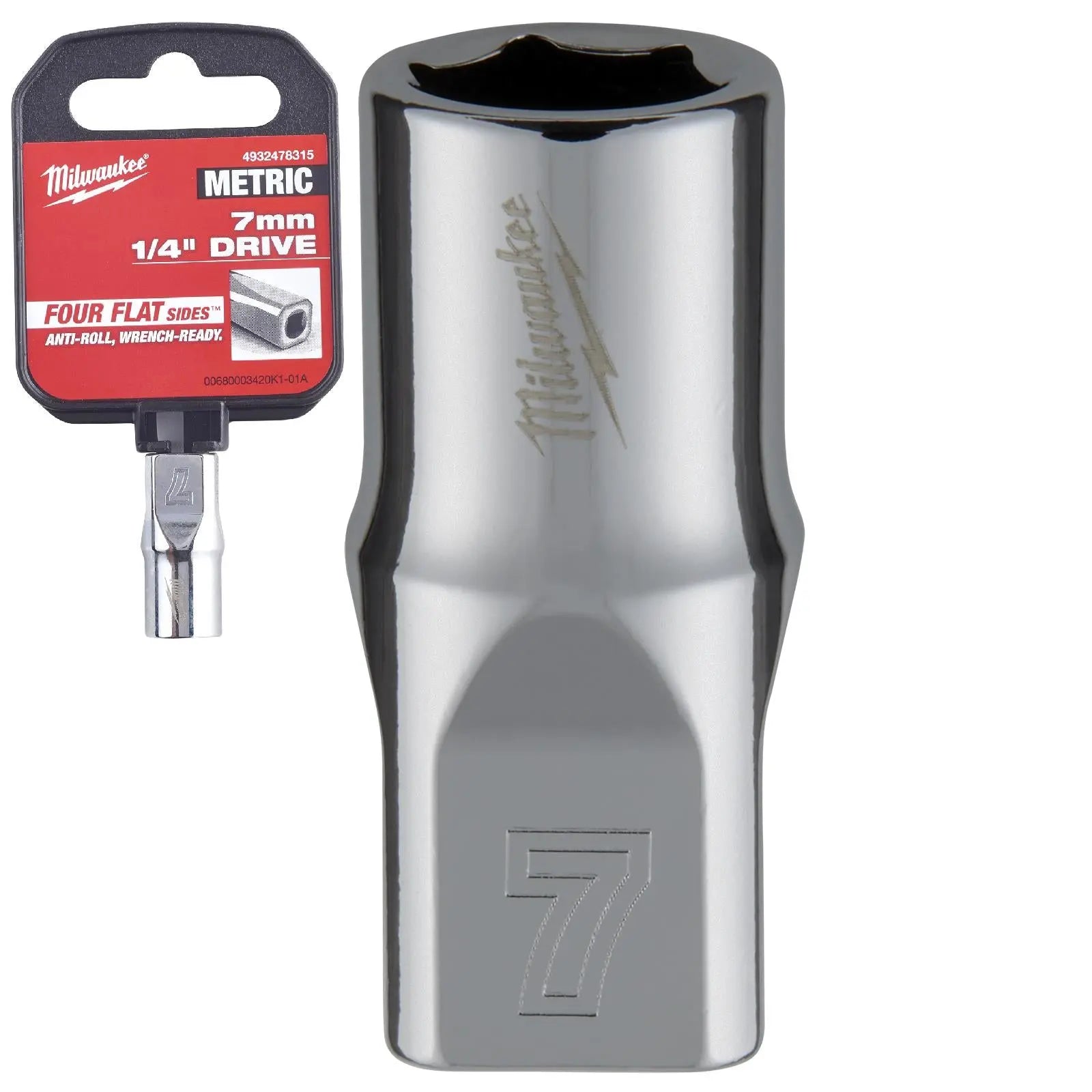 Milwaukee Chrome Socket 1/4" Drive Four Flat Sides Metric Standard 4-15mm Individual White Rose Tools