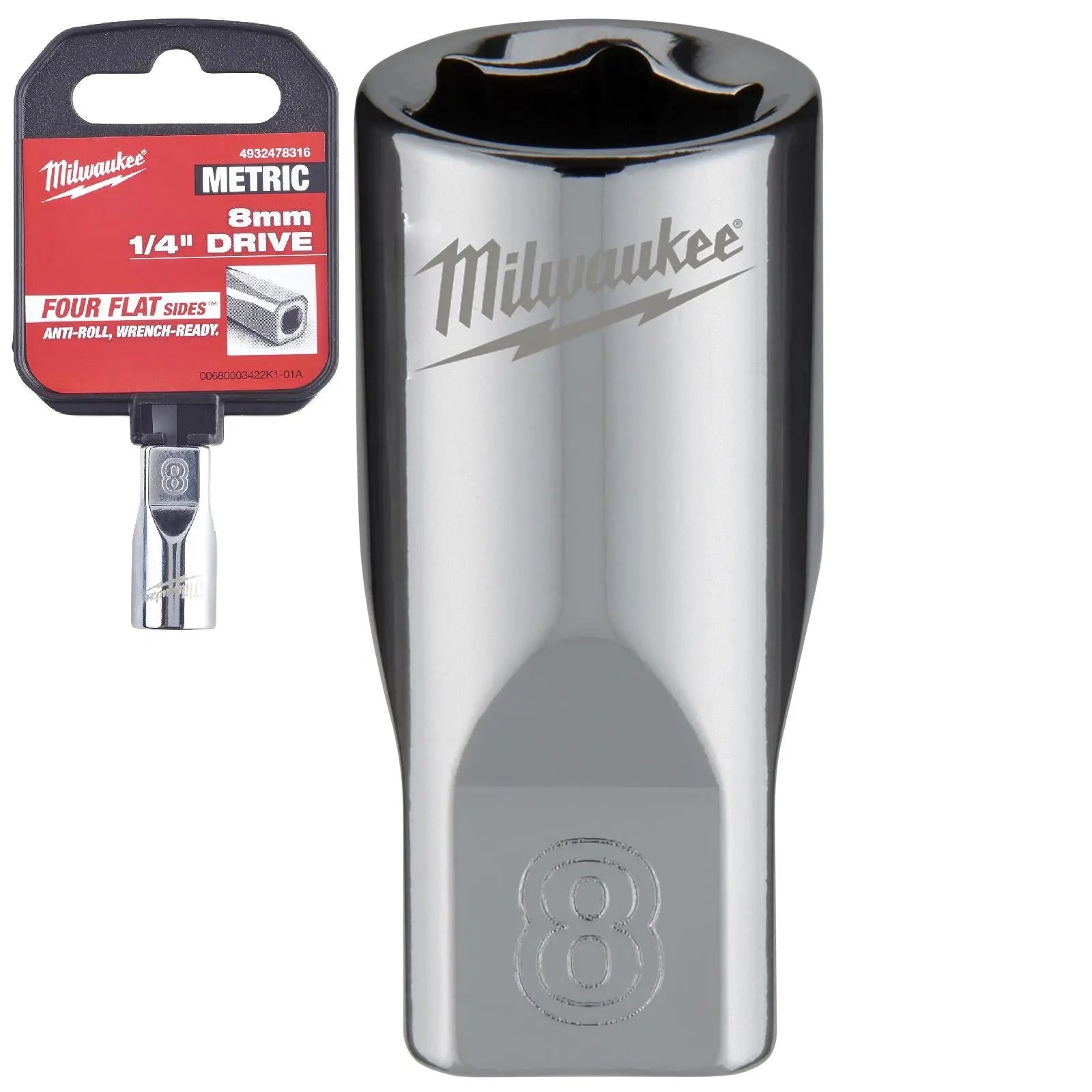 Milwaukee Chrome Socket 1/4" Drive Four Flat Sides Metric Standard 4-15mm Individual White Rose Tools